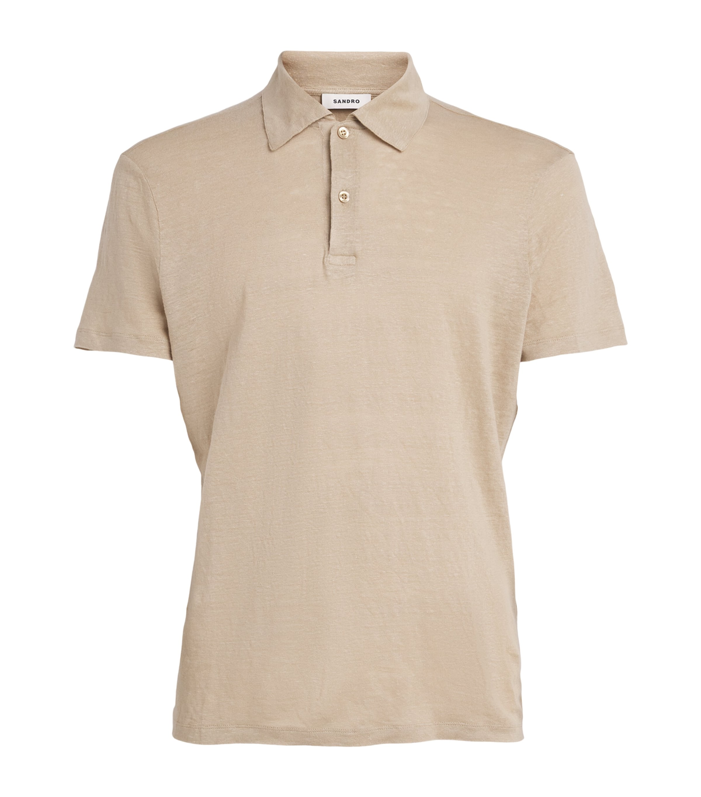 Sandro Paris Mens Linen Polo Shirt Sand Image 1
