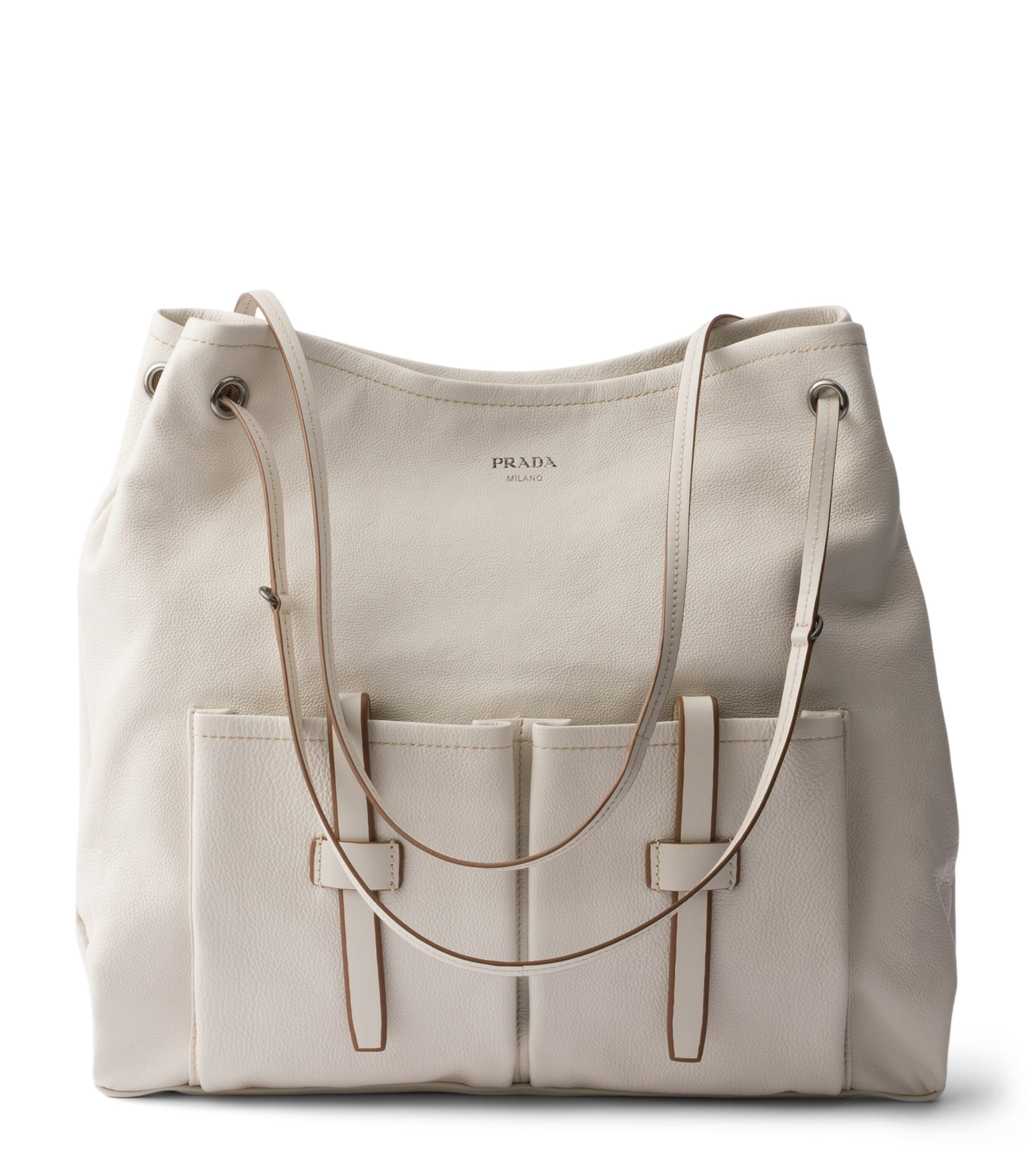 Prada Large Leather Route Shoulder Bag Neutral