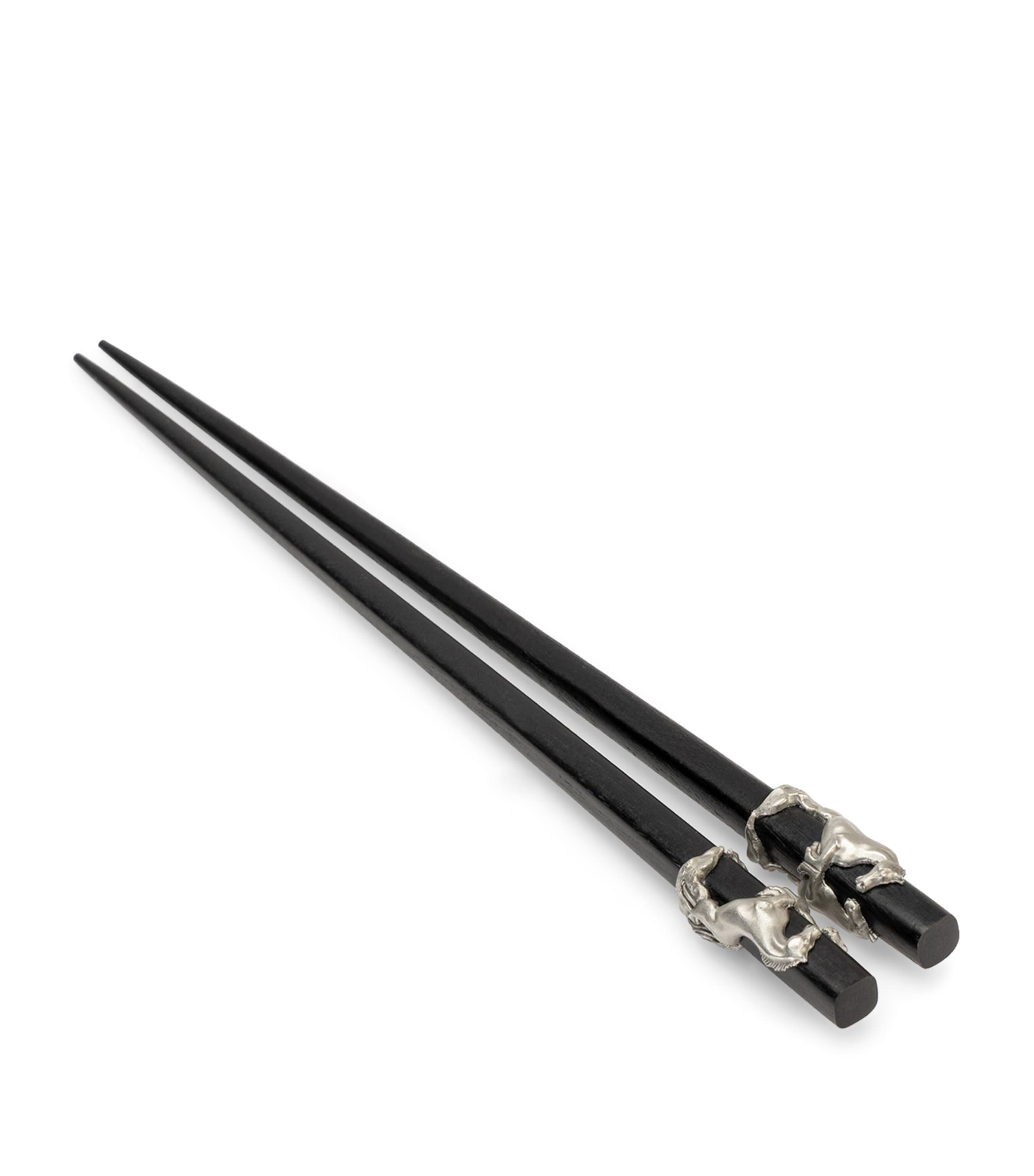 Pewter Horse Chopsticks and Rest Set BLACK/PEWTER Image 3