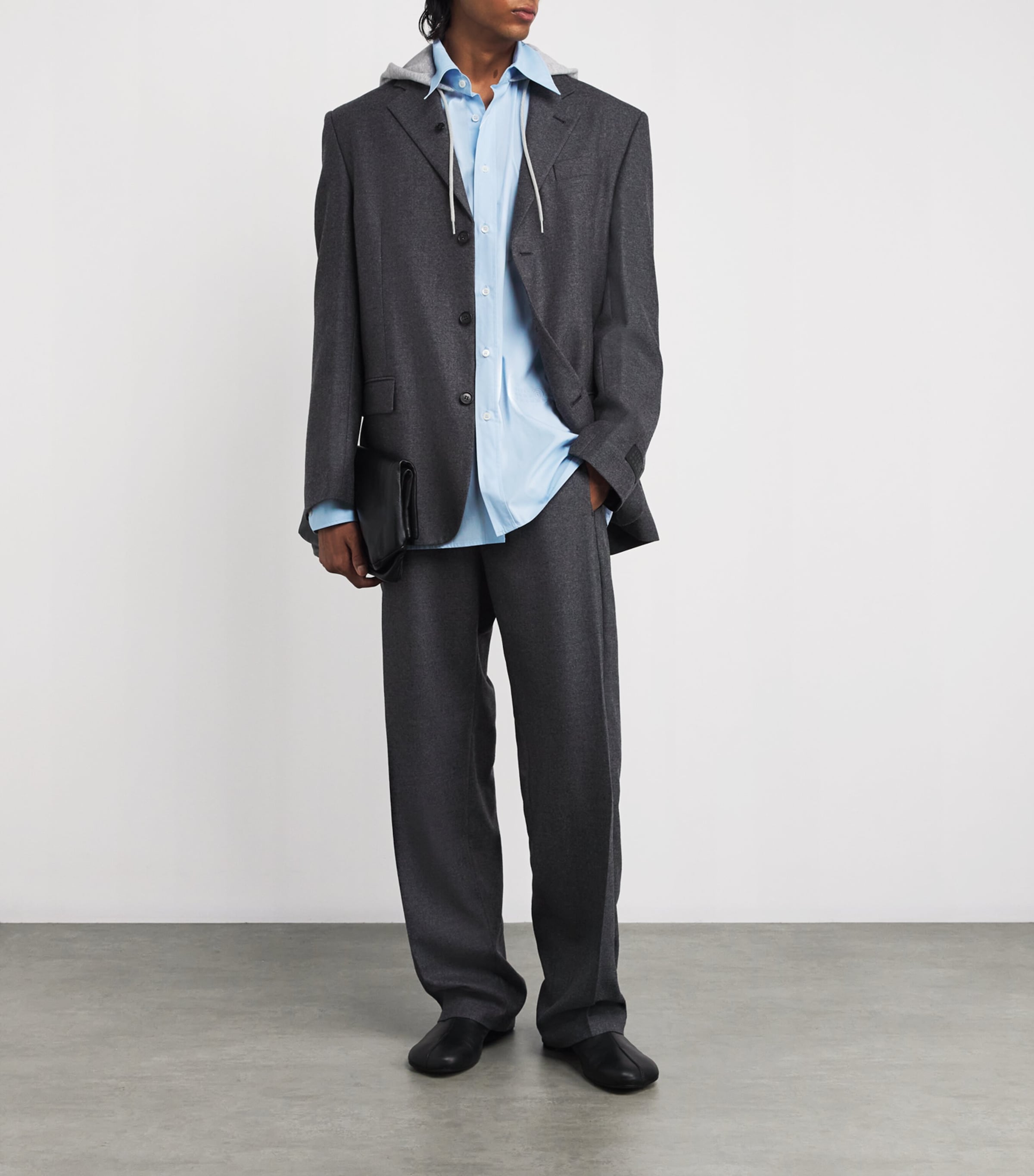 MM6 Maison Margiela Mens Cotton Hood-Detail Shirt Blue Image 2