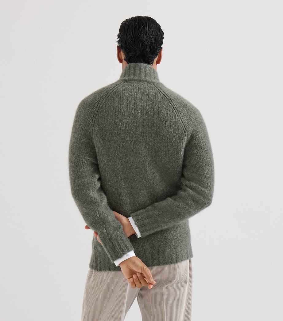 Brunello Cucinelli Mens Cashmere-Silk High-Neck Cardigan Mimetico Image 5