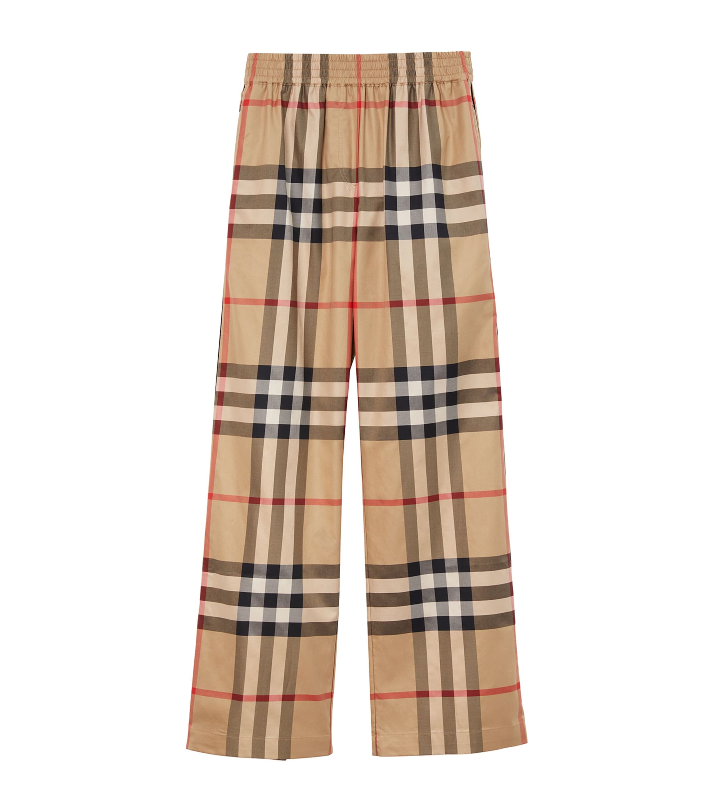 Burberry Check Pattern Straight Pants With Elastic Waistband In Beige