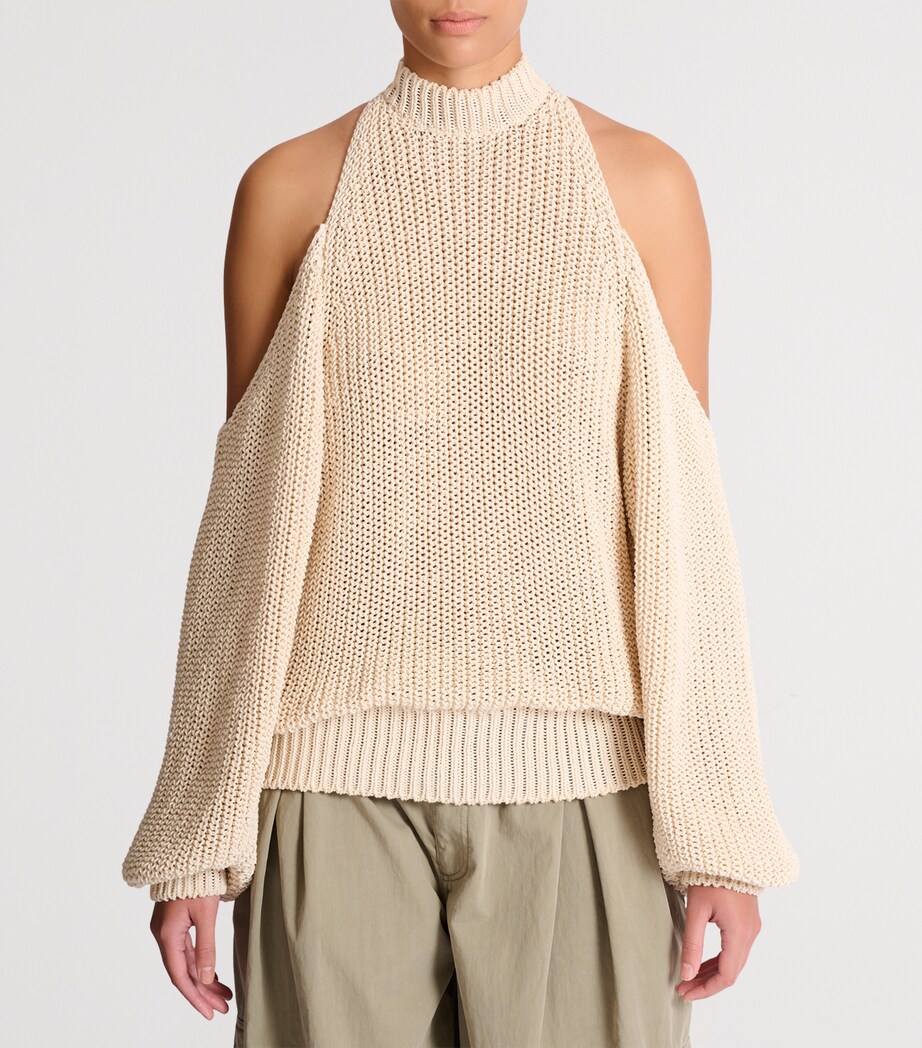 Balmain Womens Cotton High-Neck Sweater Naturel Image 2