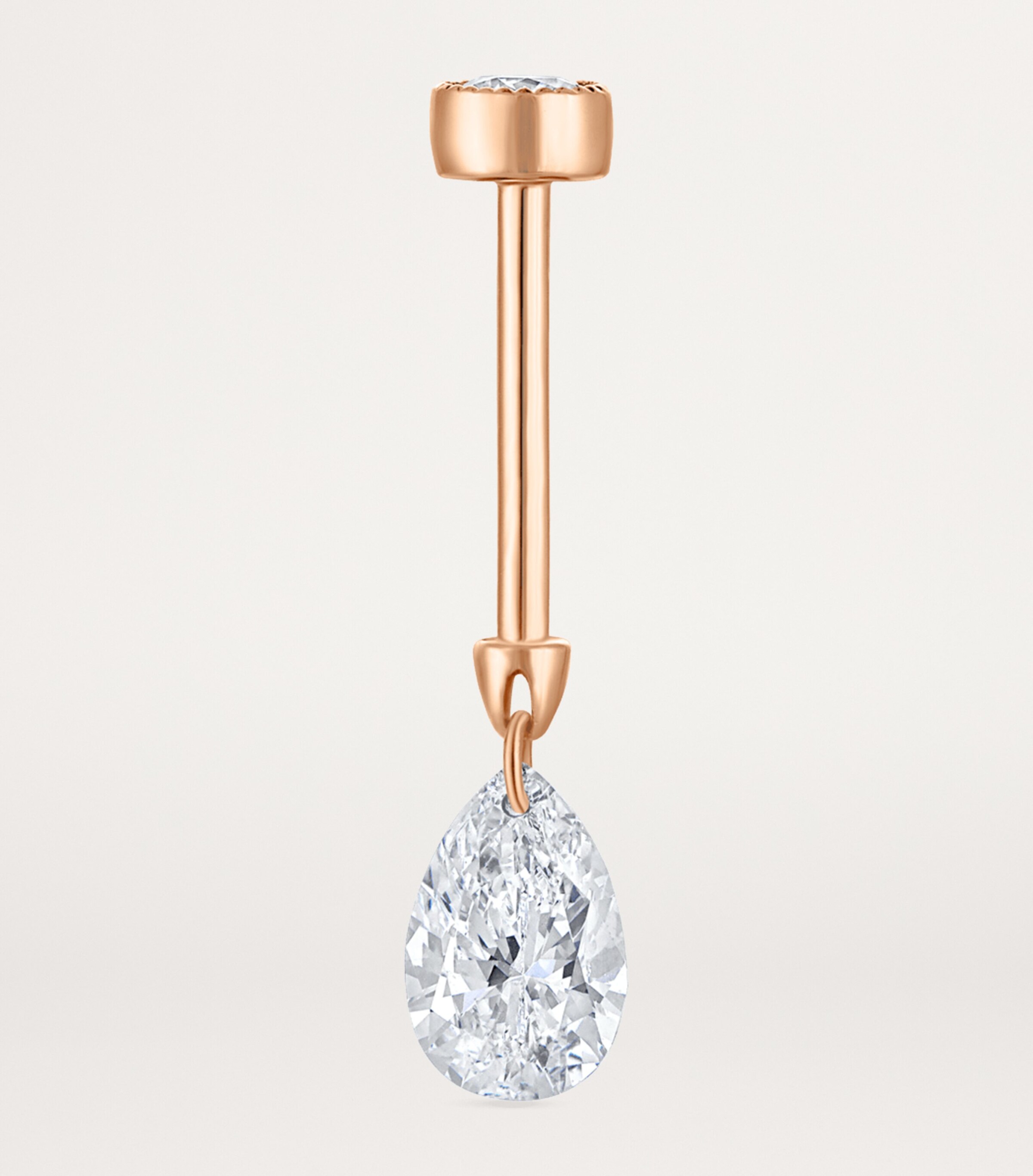 Floating Pear Diamond Charm Threaded Stud Earring (6mm) ROSE GOLD Image 3