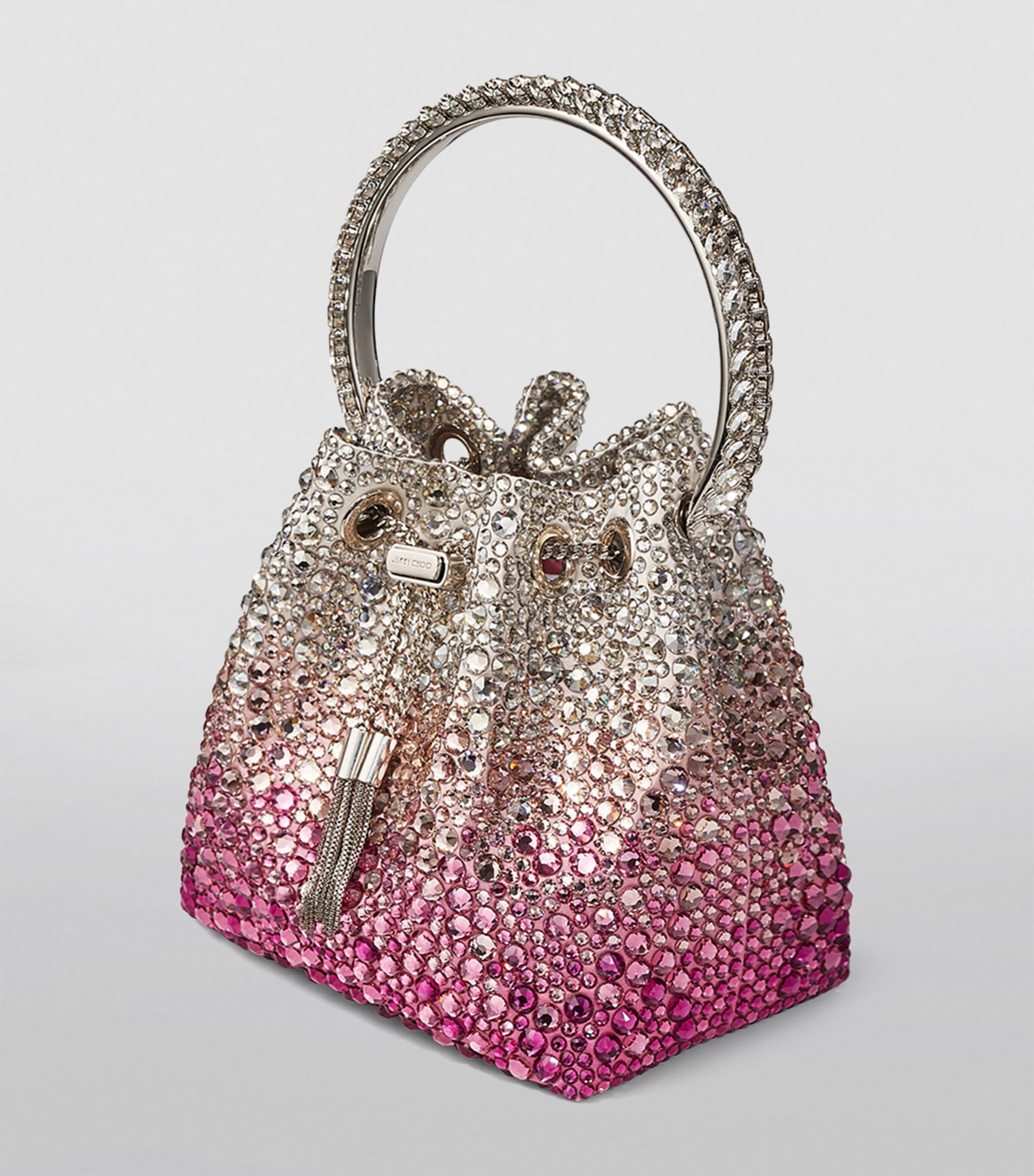 Jimmy Choo＊Bon Bon Bucket クリスタルハンドル バッグ＊送料込 MICRO BON BON | Silver Crystal Mesh Bag with Metal Handle