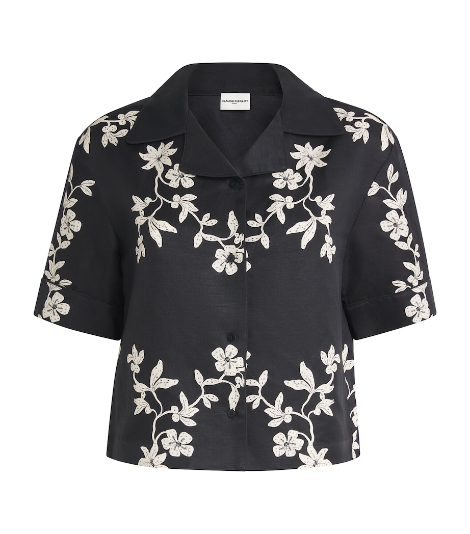 Claudie Pierlot Womens Cropped Floral Shirt Dark Print Image 1
