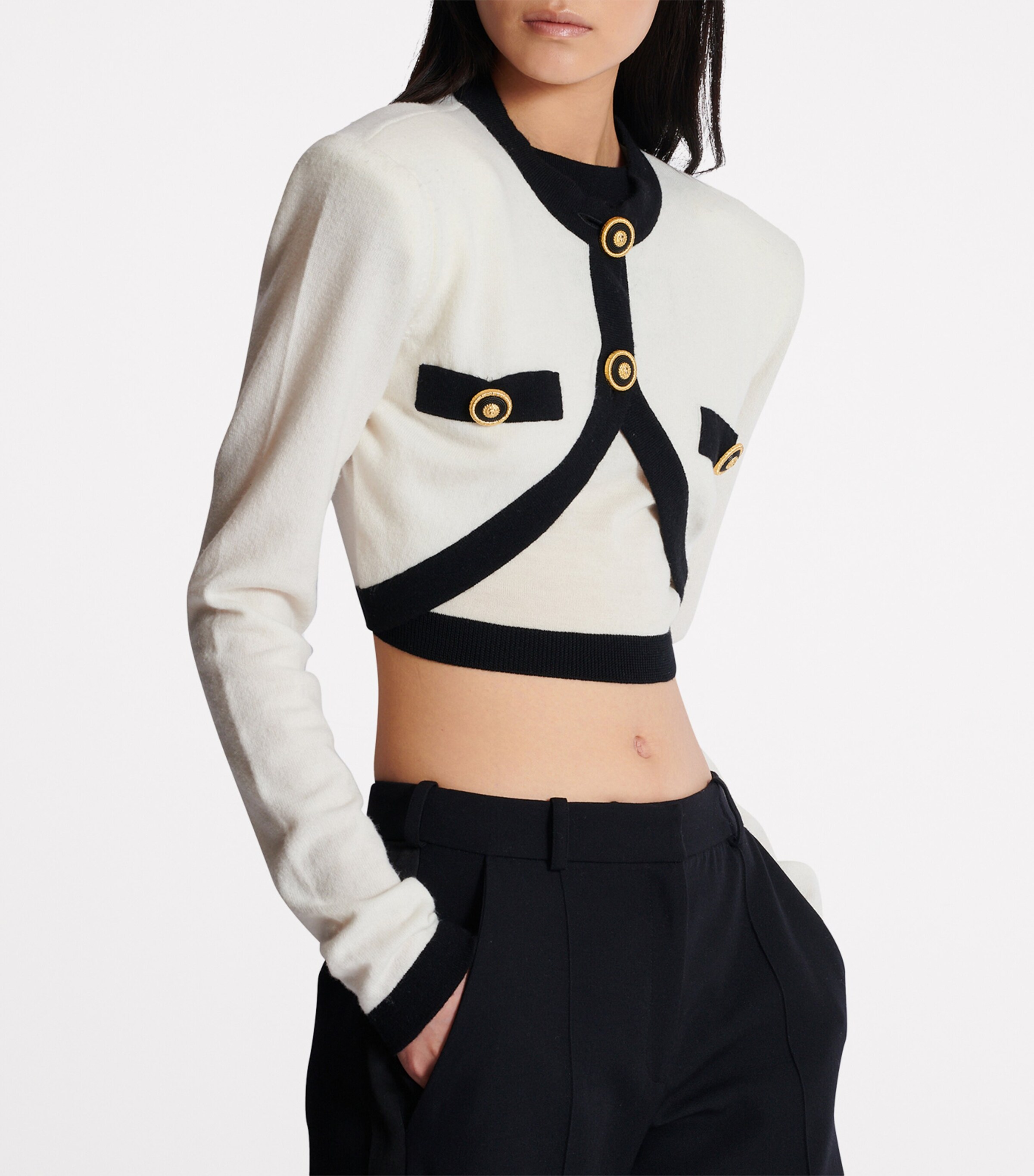 Wool-Cashmere Cropped Cardigan GAU NATUREL/NOIR Image 7