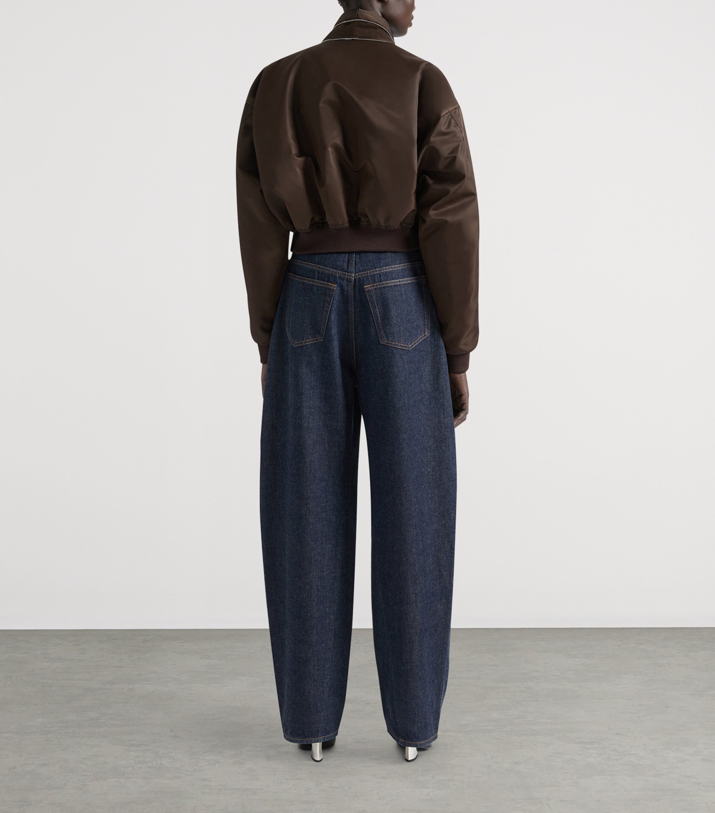 Shawl Collar Bomber Jacket BROWN Image 3