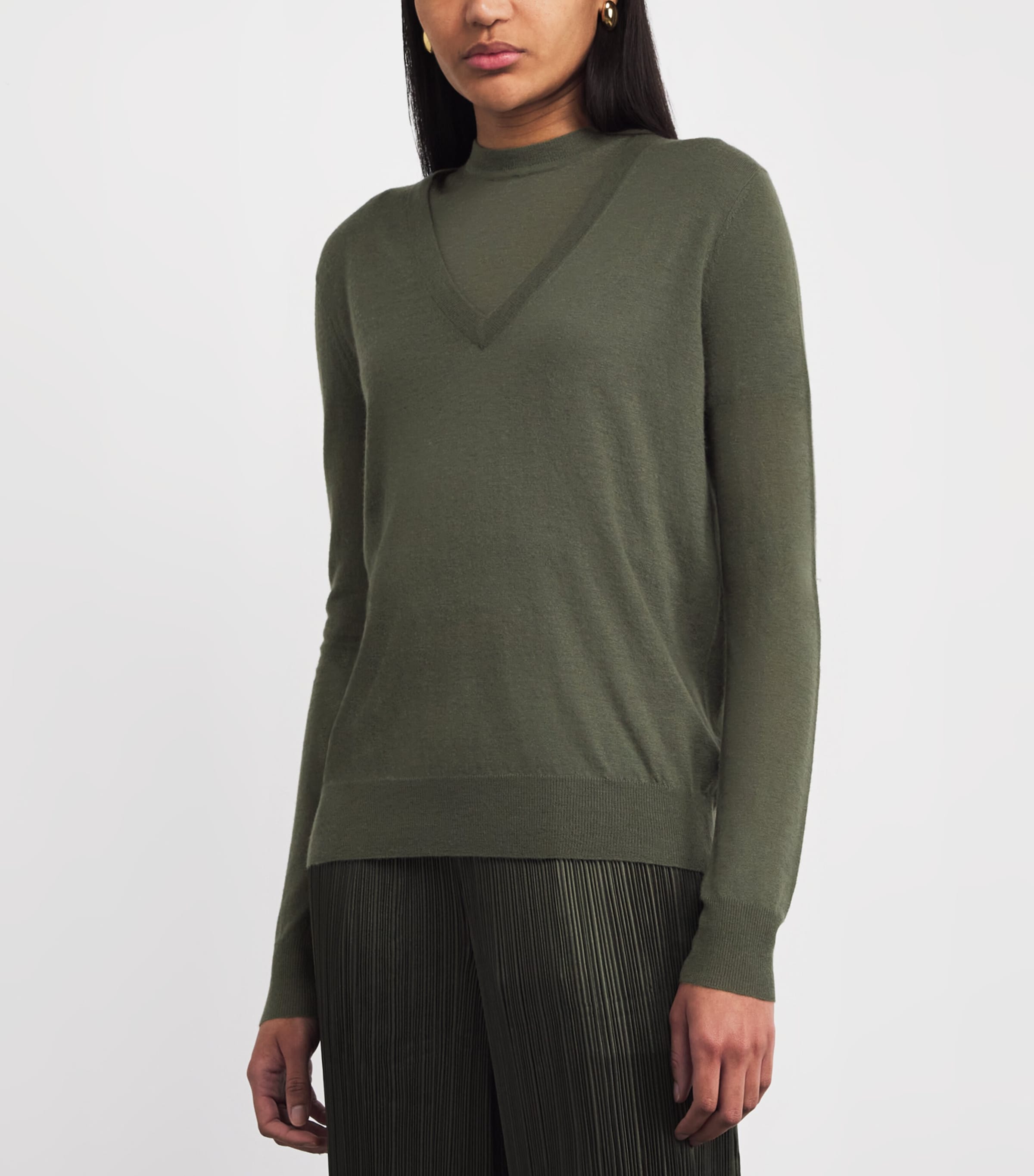 Joseph Womens Cashmere Cashair V-Neck Sweater Palm Leaf Image 4