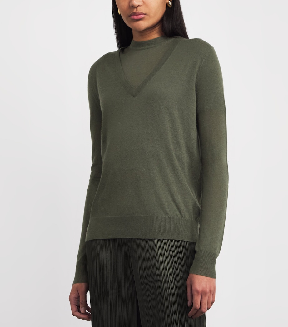 Joseph Womens Cashmere Cashair V-Neck Sweater Palm Leaf Image 4