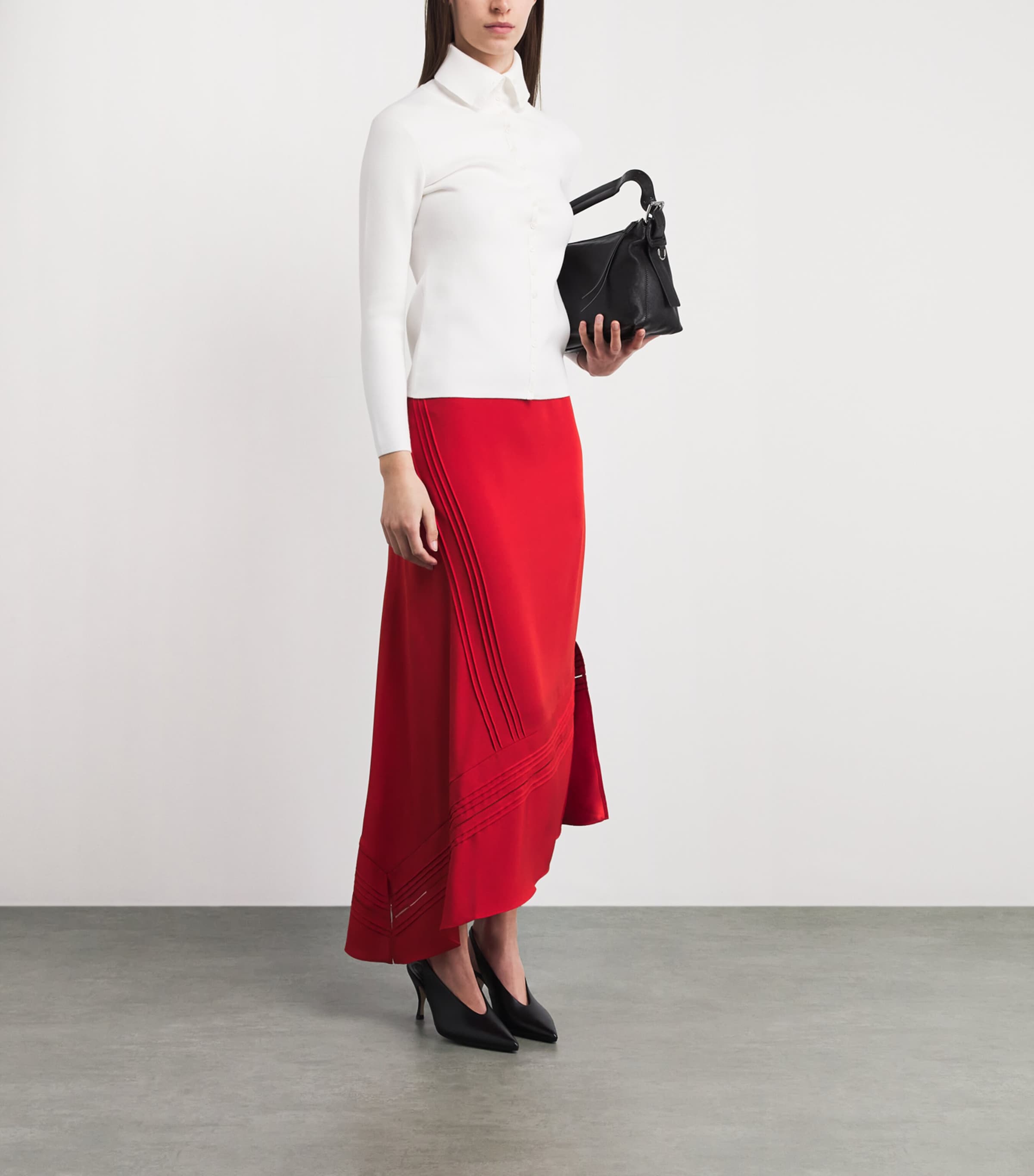 Vince Womens Satin Pintuck Midi Slip Skirt Poppy Image 2