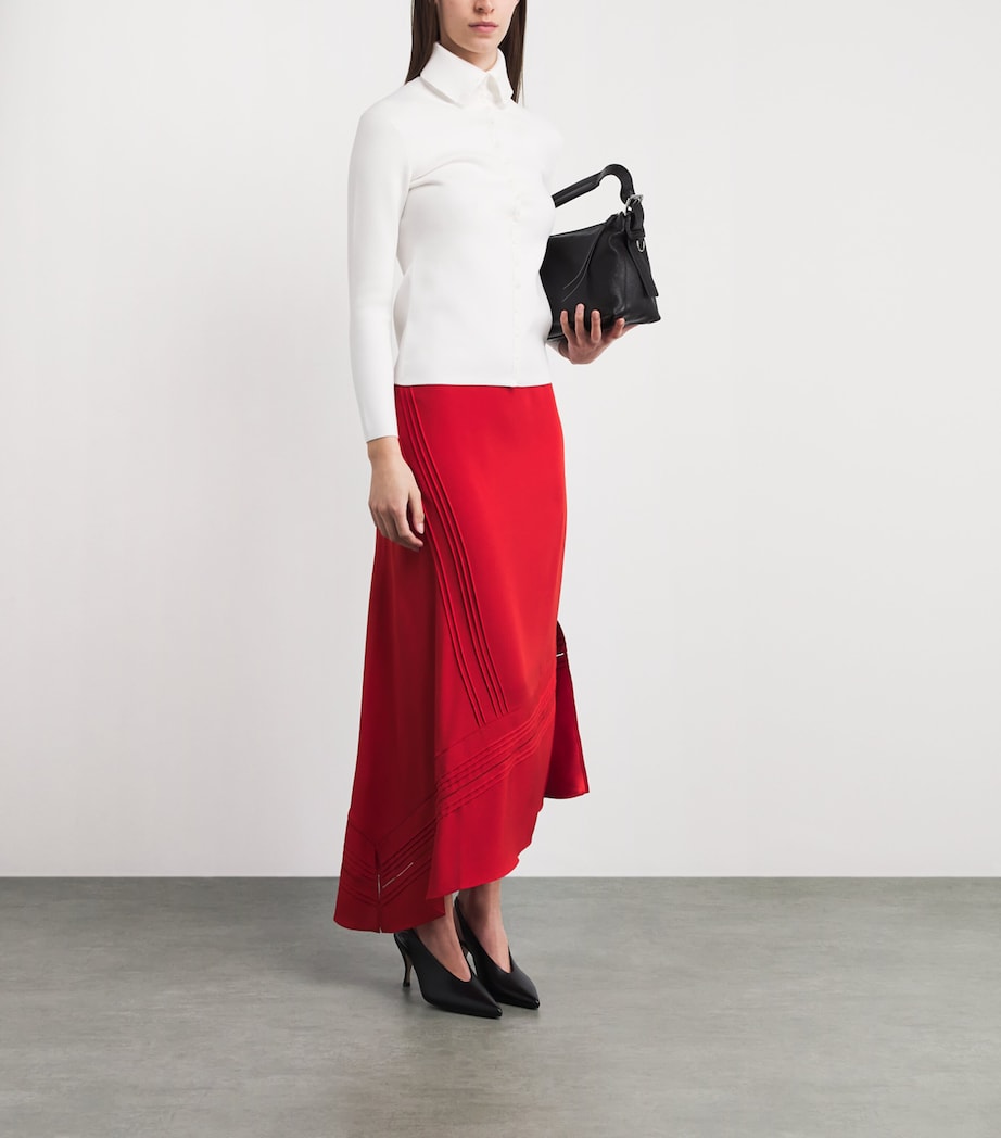 Vince Womens Satin Pintuck Midi Slip Skirt Poppy Image 2
