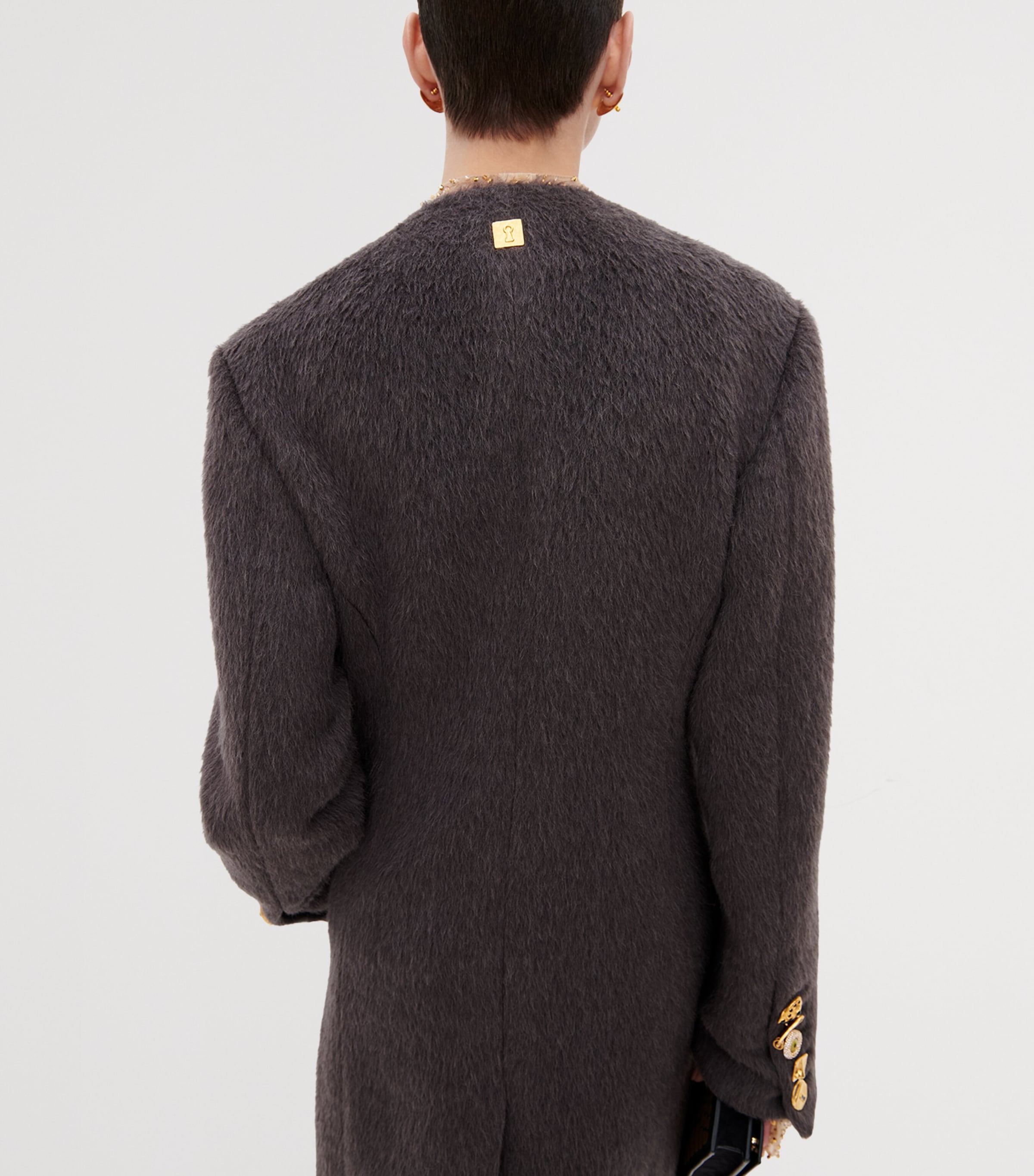 Schiaparelli Womens Virgin Wool-Baby Llama Car Coat Grey Image 3