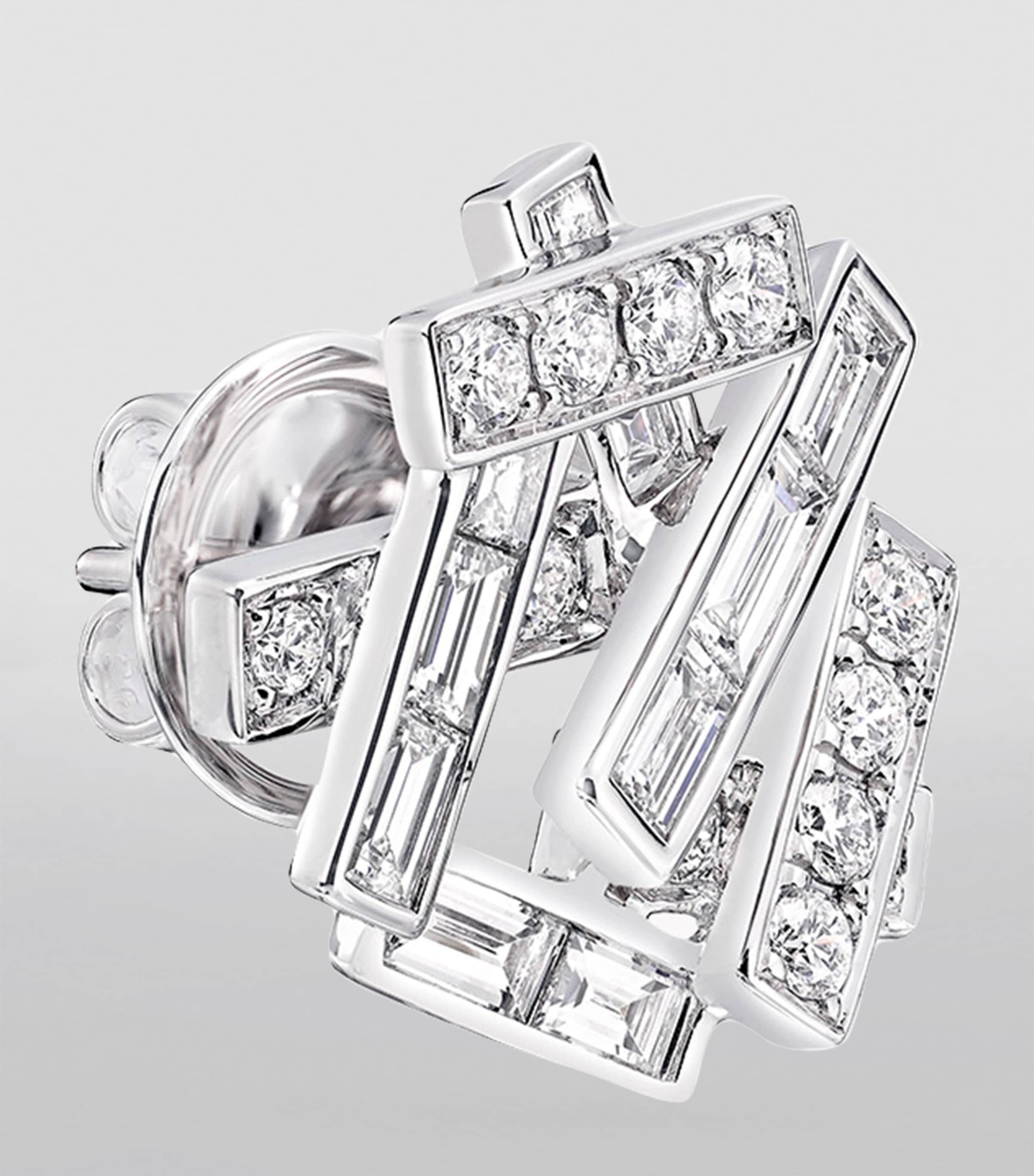 White Gold and Diamond Threads Stud Earrings WHITE GOLD Image 3