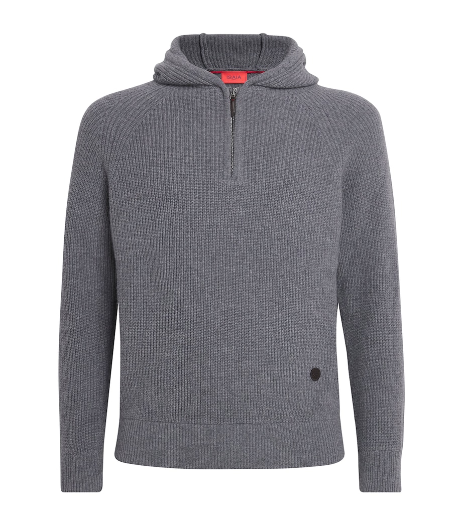 Isaia Mens Wool-Cashmere Knitted Hoodie Image 1
