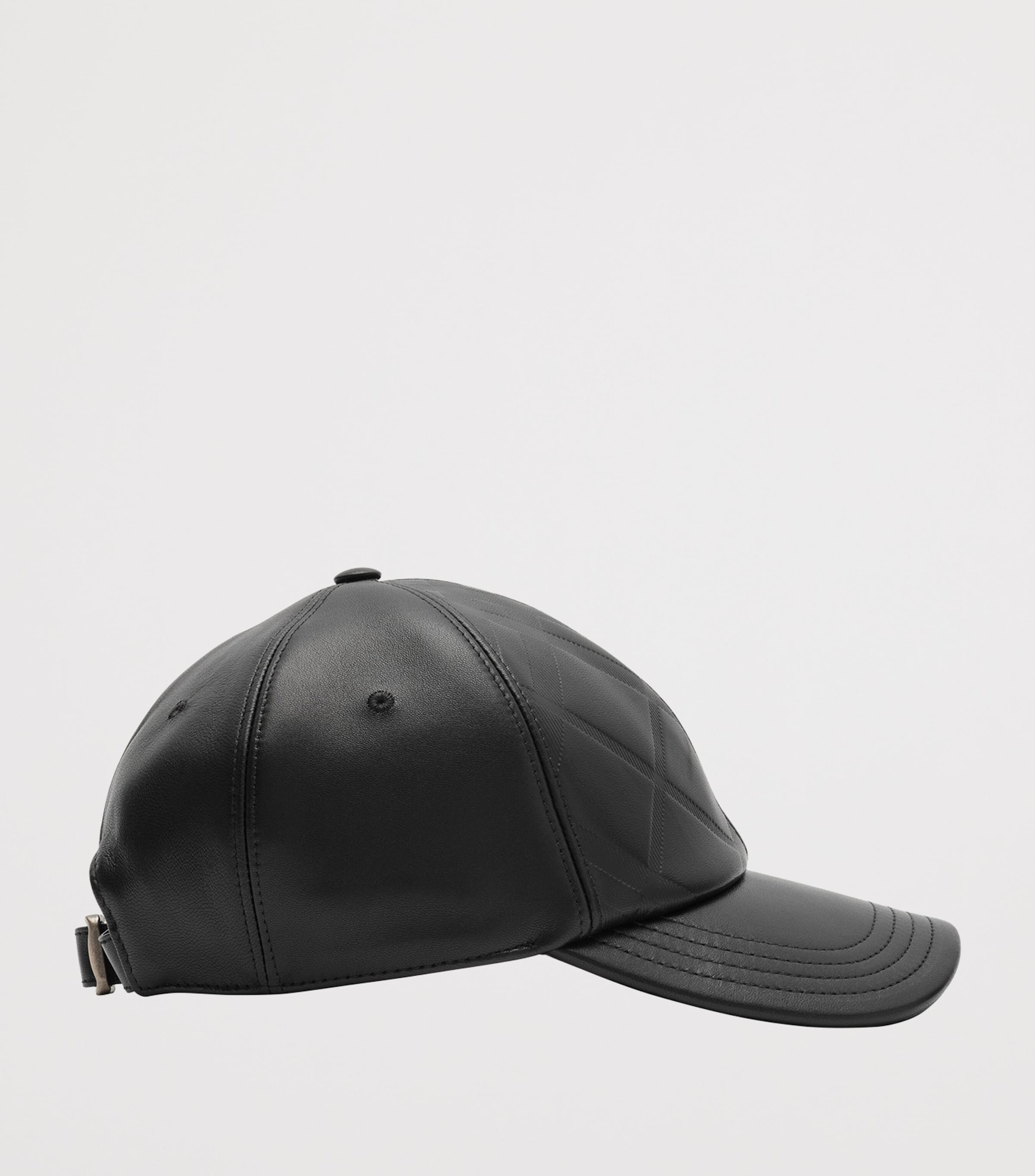 Burberry Lambskin Embossed-Check Baseball Cap Black Image 2