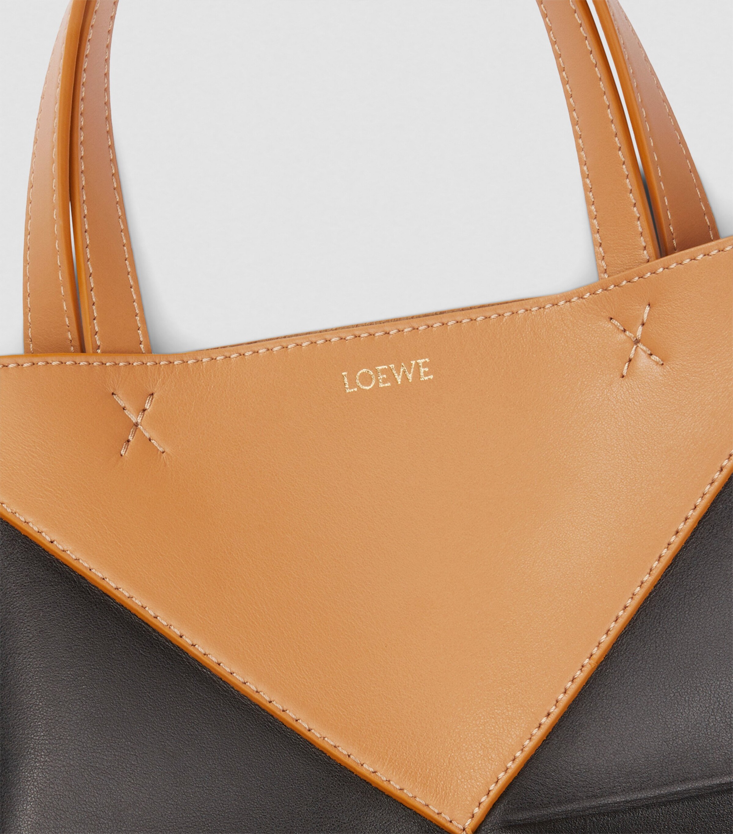 Mini Leather Puzzle Fold Tote Bag WARM DESERT/BLACK Image 10