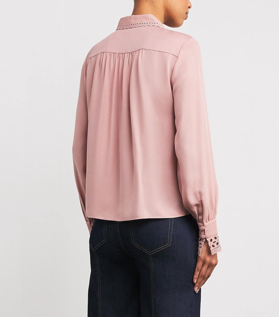 Silk Broderie Anglaise-Trim Shirt SMOKE PINK Image 4