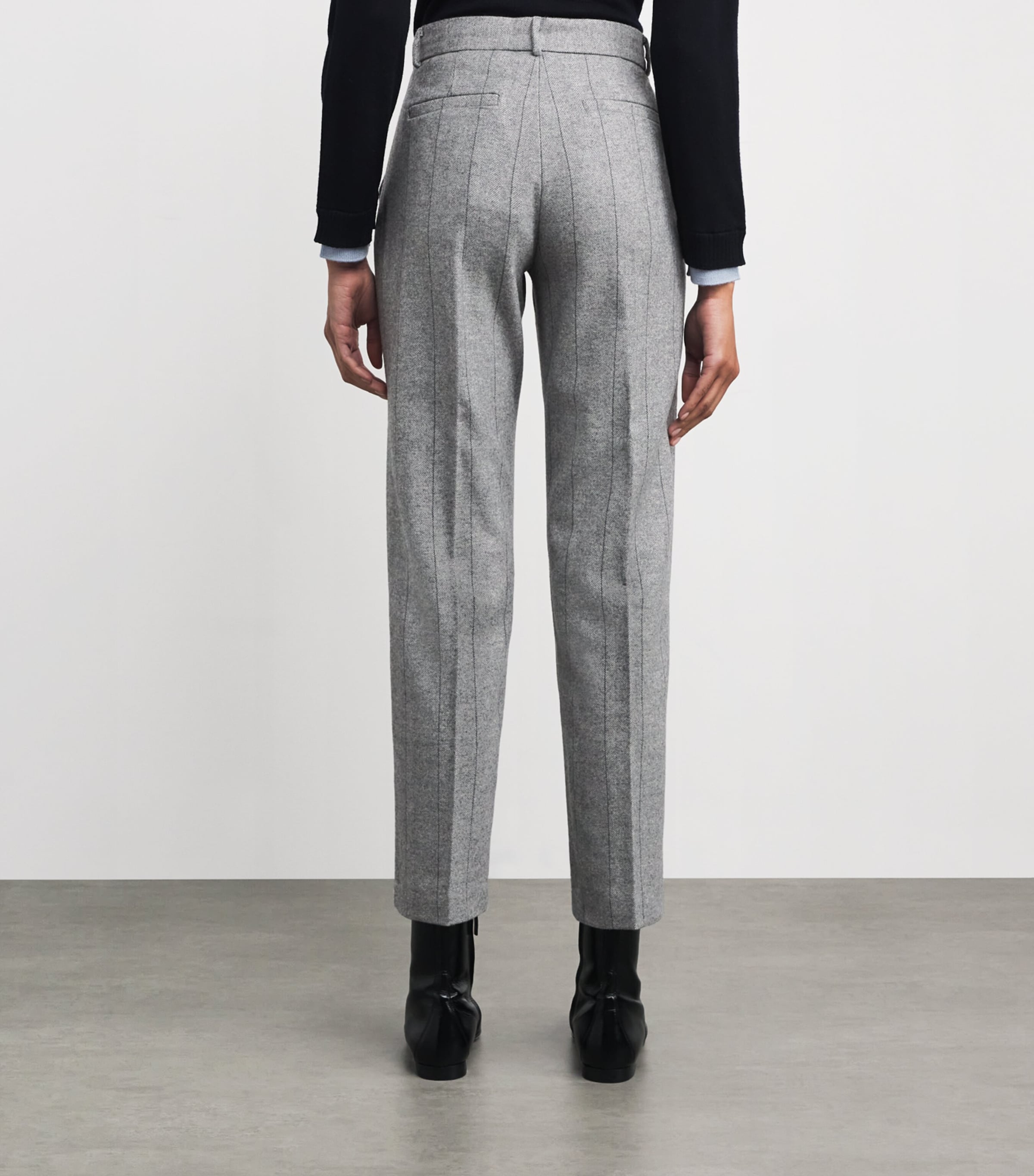 Wool-Blend Herringbone Straight Trousers GREY Image 4