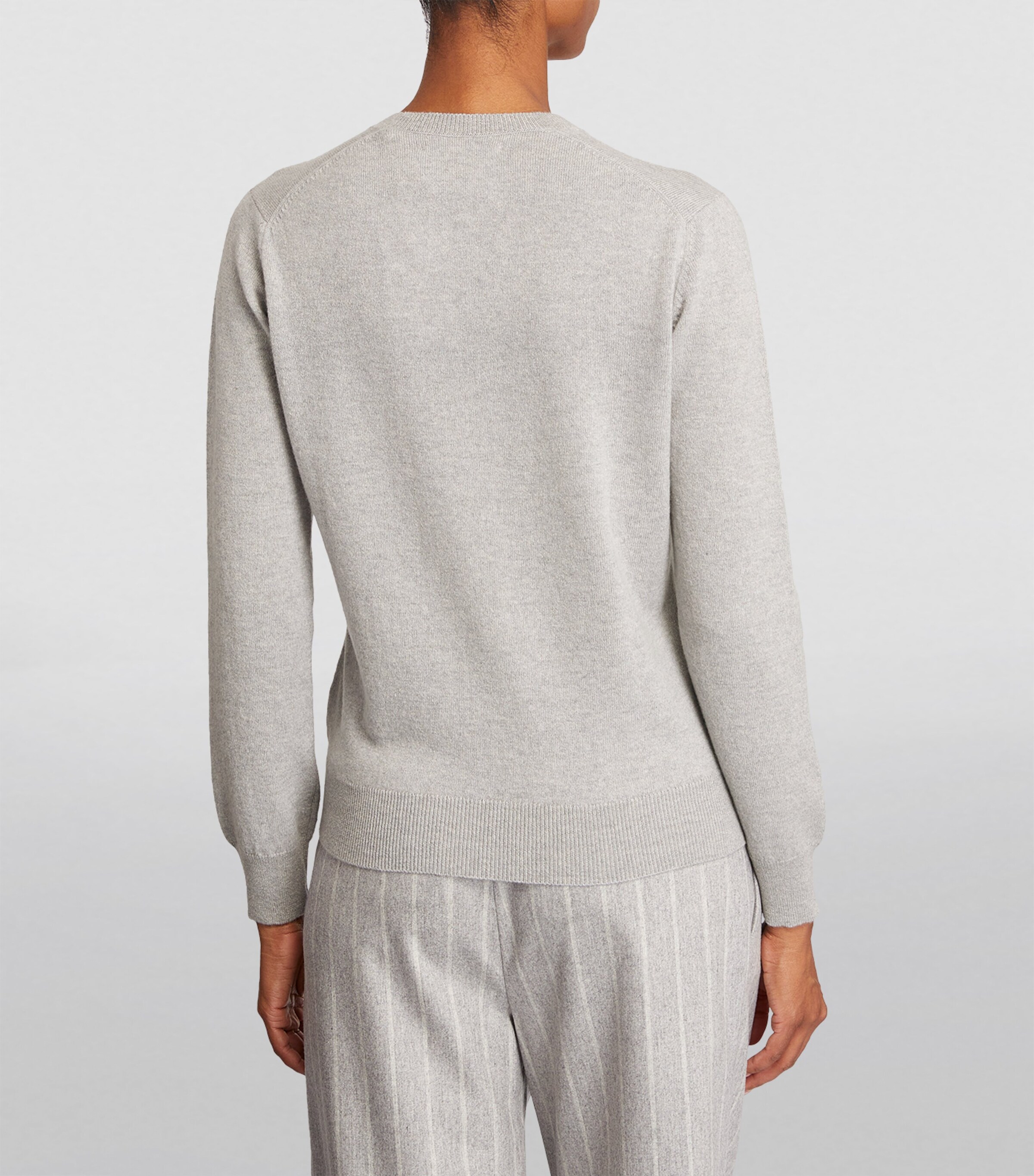 Harrods Womens Cashmere Crew-Neck Sweater Pale Grey Marl Image 4