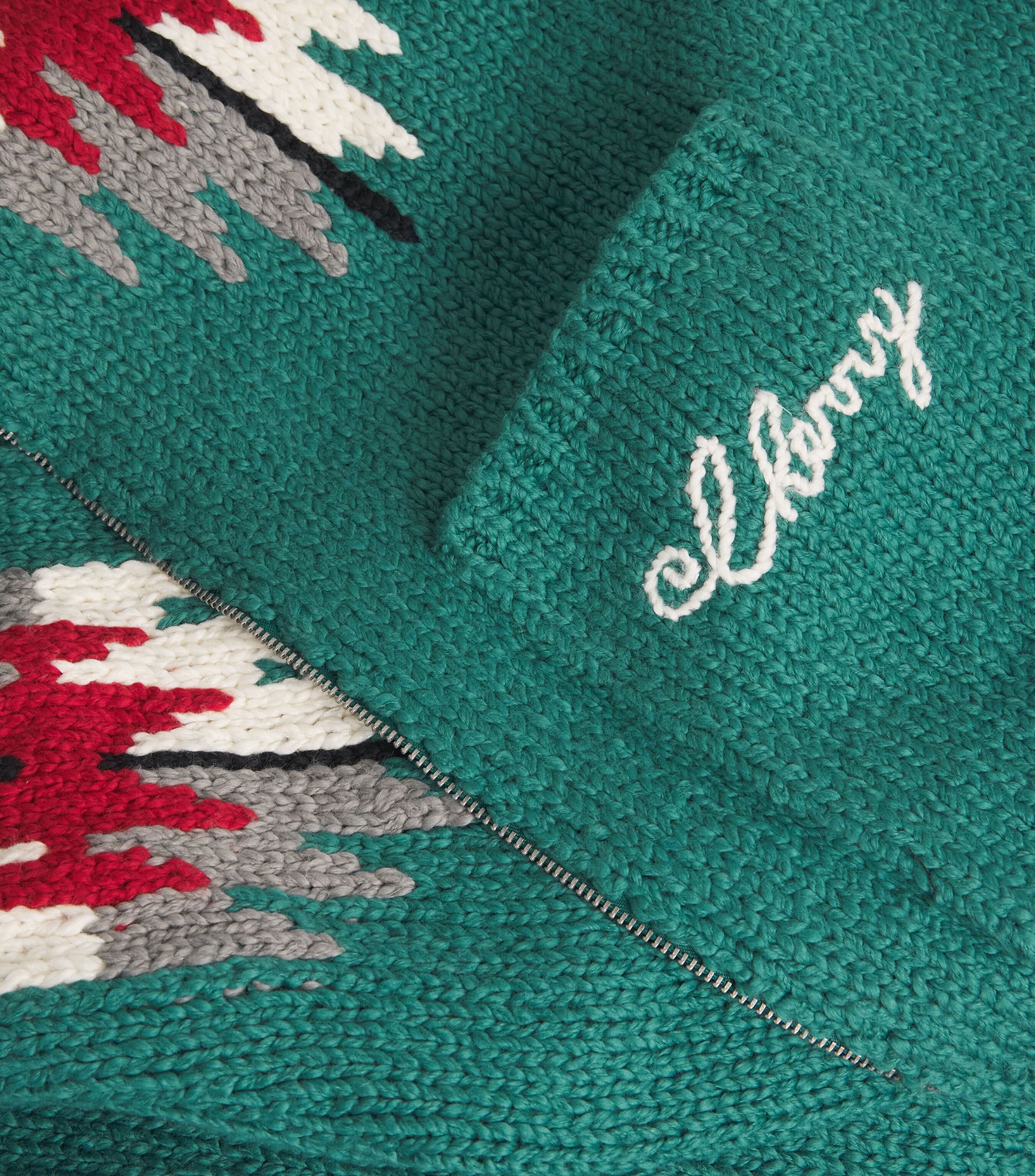 Cotton Navajo Intarsia Zip-Up Cardigan TEAL Image 5