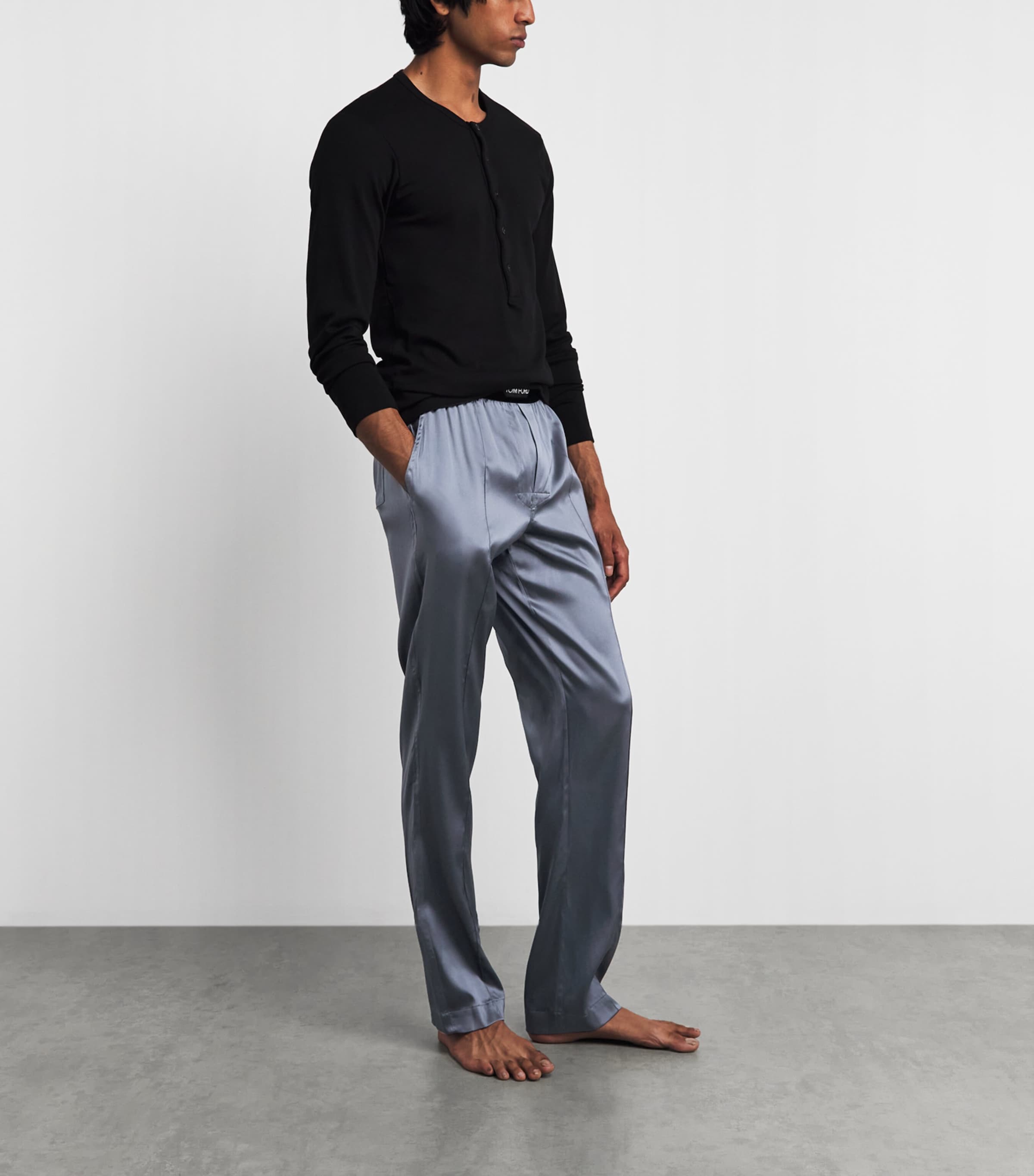 TOM FORD Mens Silk-Blend Pyjama Trousers Dark Grey Image 2