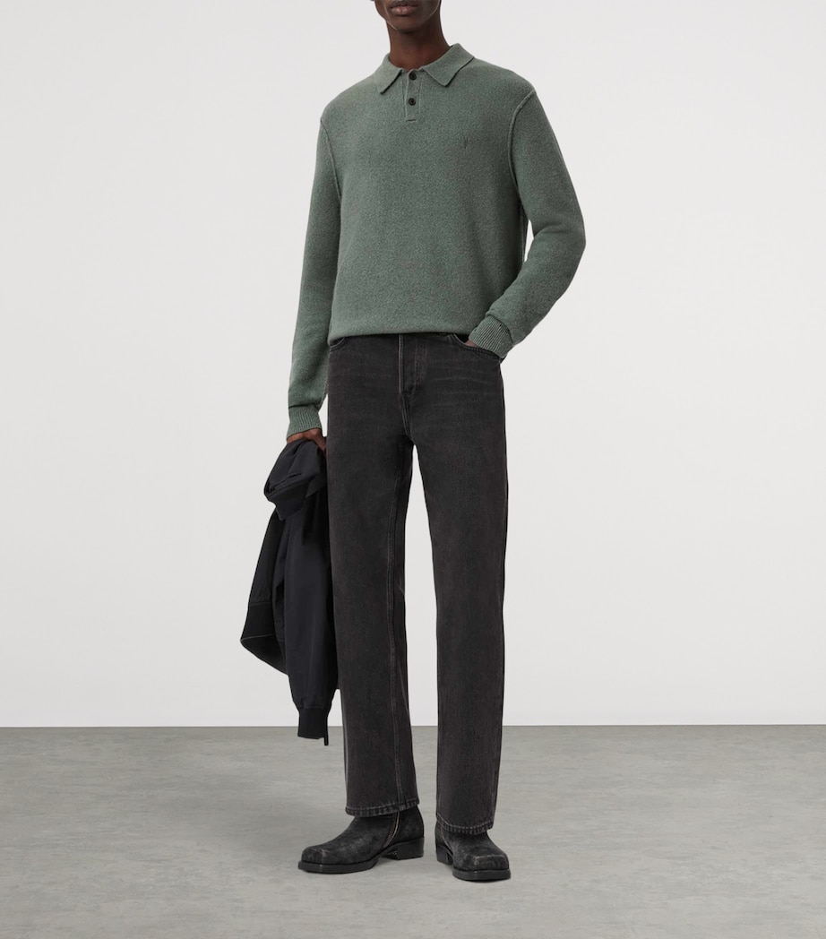 AllSaints Mens Statten Polo Sweater Maple Green Image 6