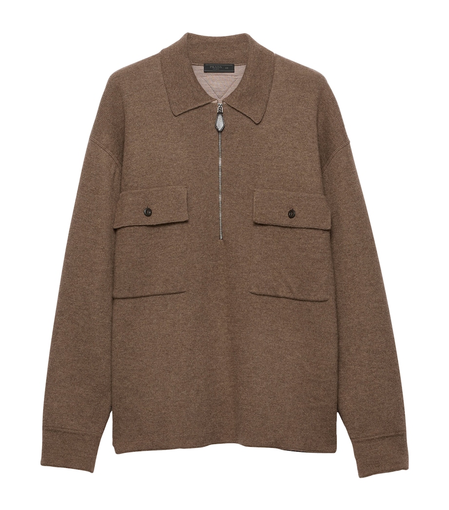 Prada Mens Cashmere Half-Zip Sweater Brown Image 1