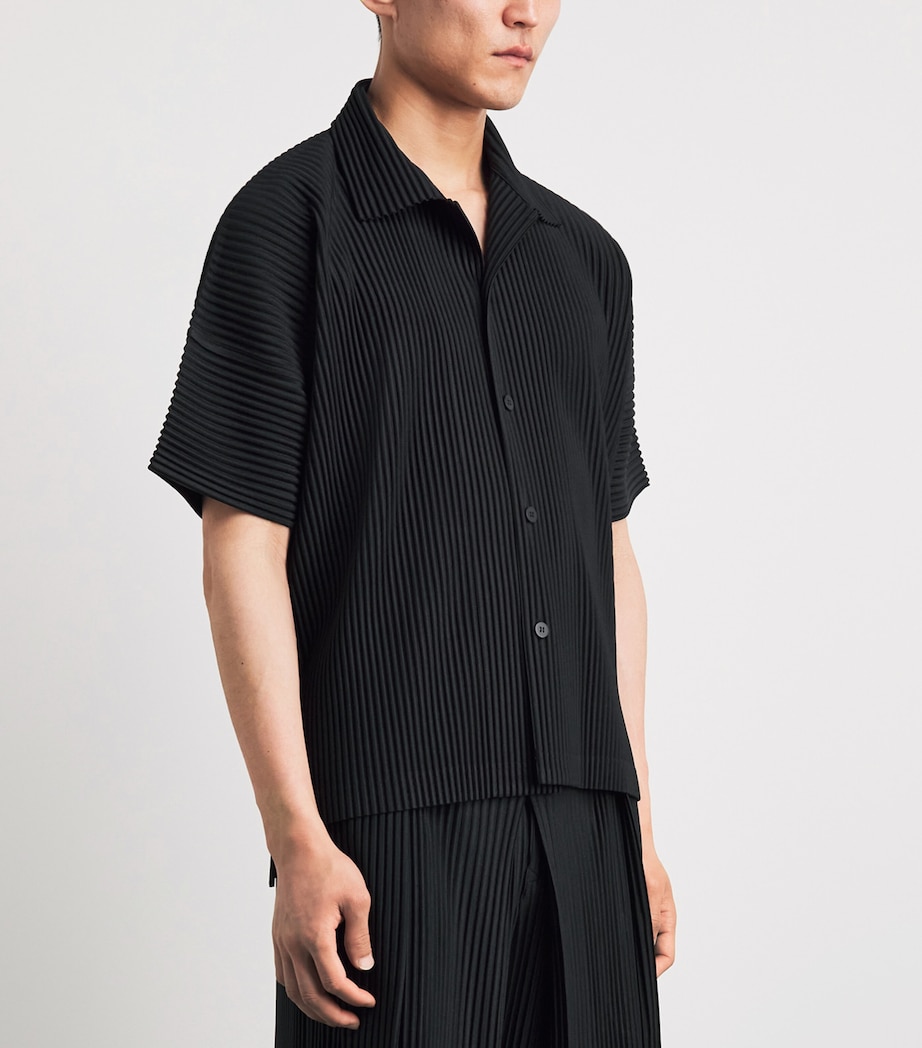 Homme Plissé Issey Miyake Mens Pleated Short-Sleeve Shirt Black Image 4