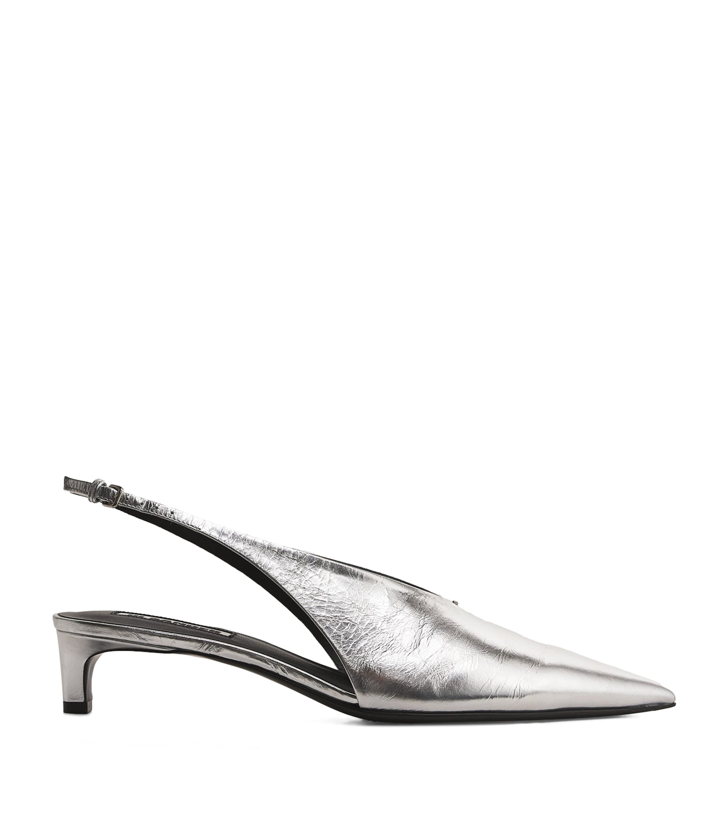 Shop Jil Sander Leather Metallic Slingback Heels In Grey