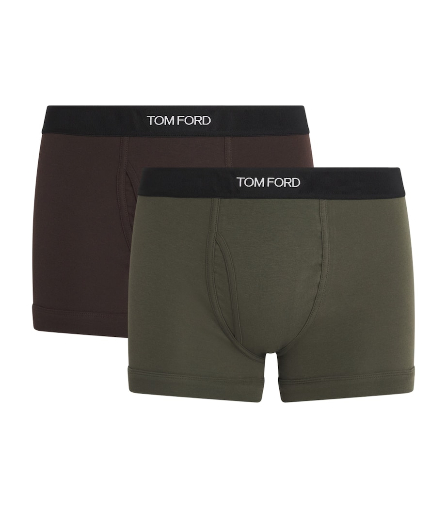 TOM FORD Mens Stretch-Cotton Logo Boxers (Pack of 2) Chocolate/milit Image 1