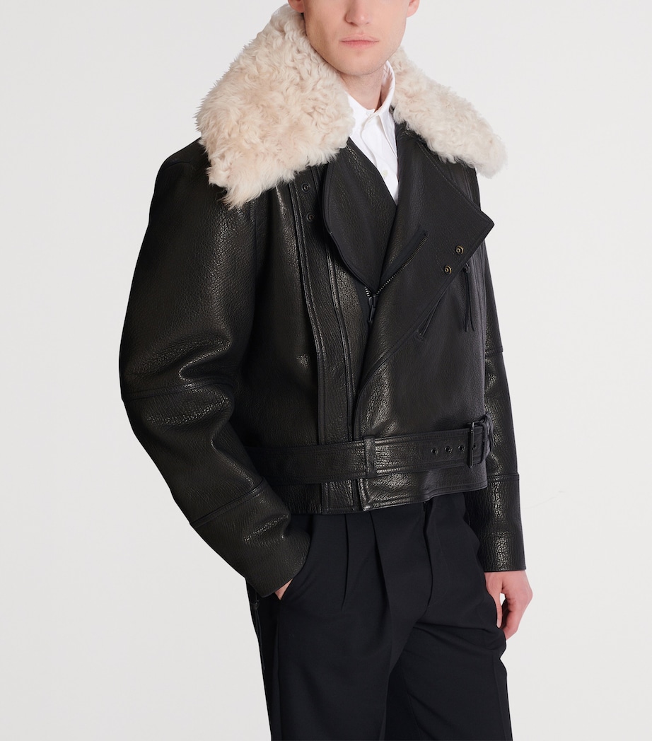 Fur-Trim Collar Leather Jacket ECJ NOIR/NATUREL Image 5