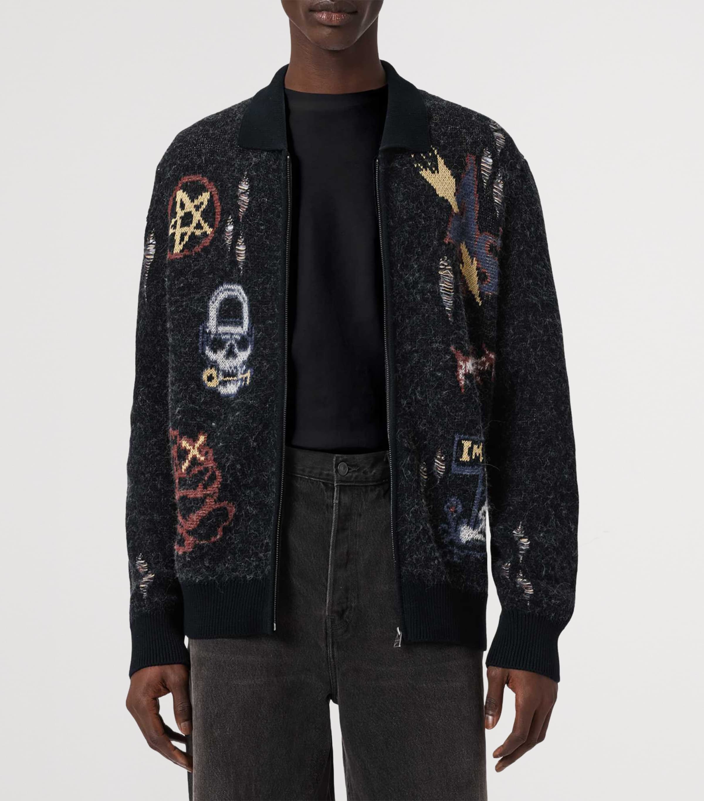 AllSaints Mens Cotton-Blend Meller Cardigan Black Image 3