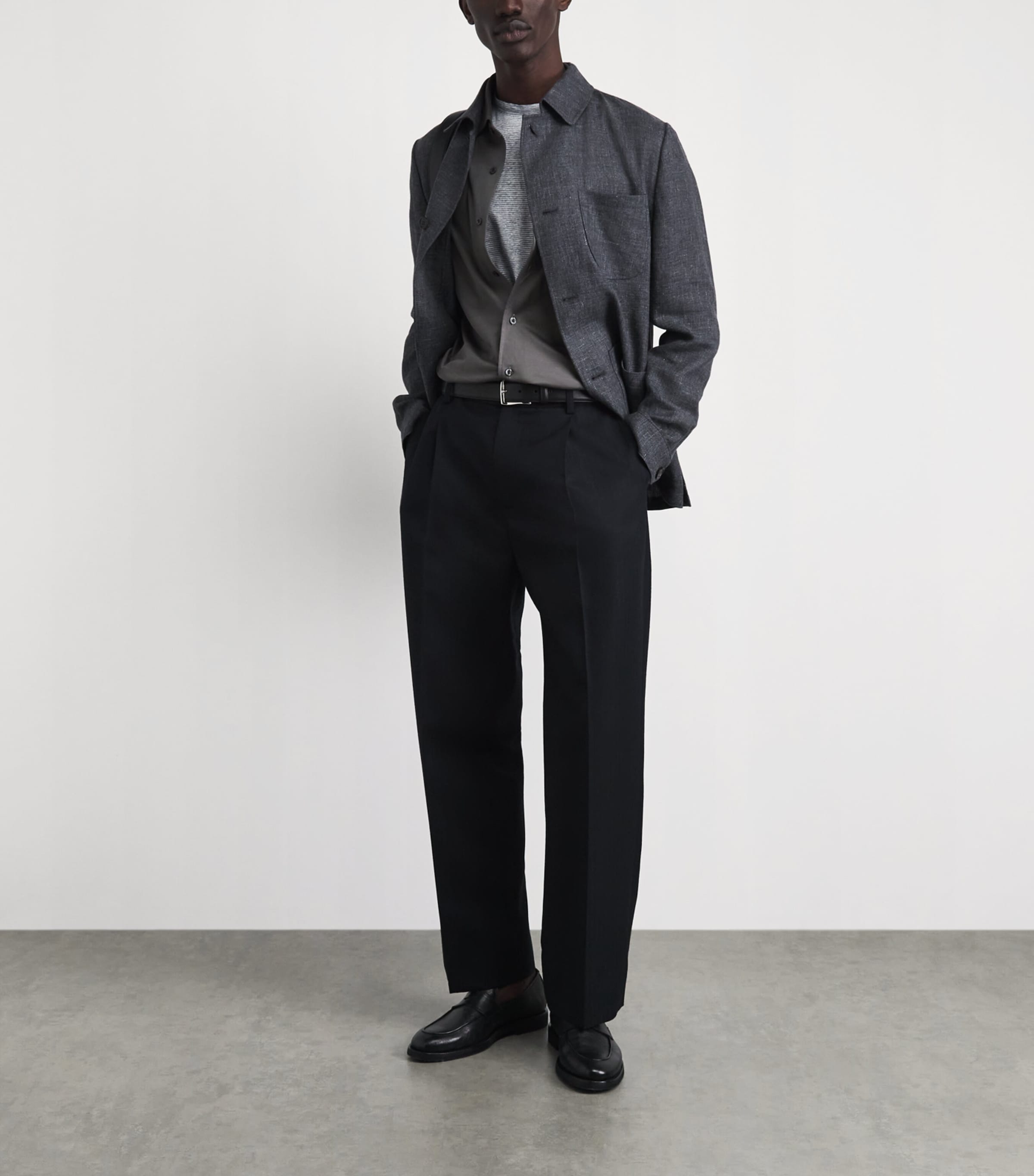 Corneliani Mens Cotton Long-Sleeve Shirt Grey Piece Dyed Image 2