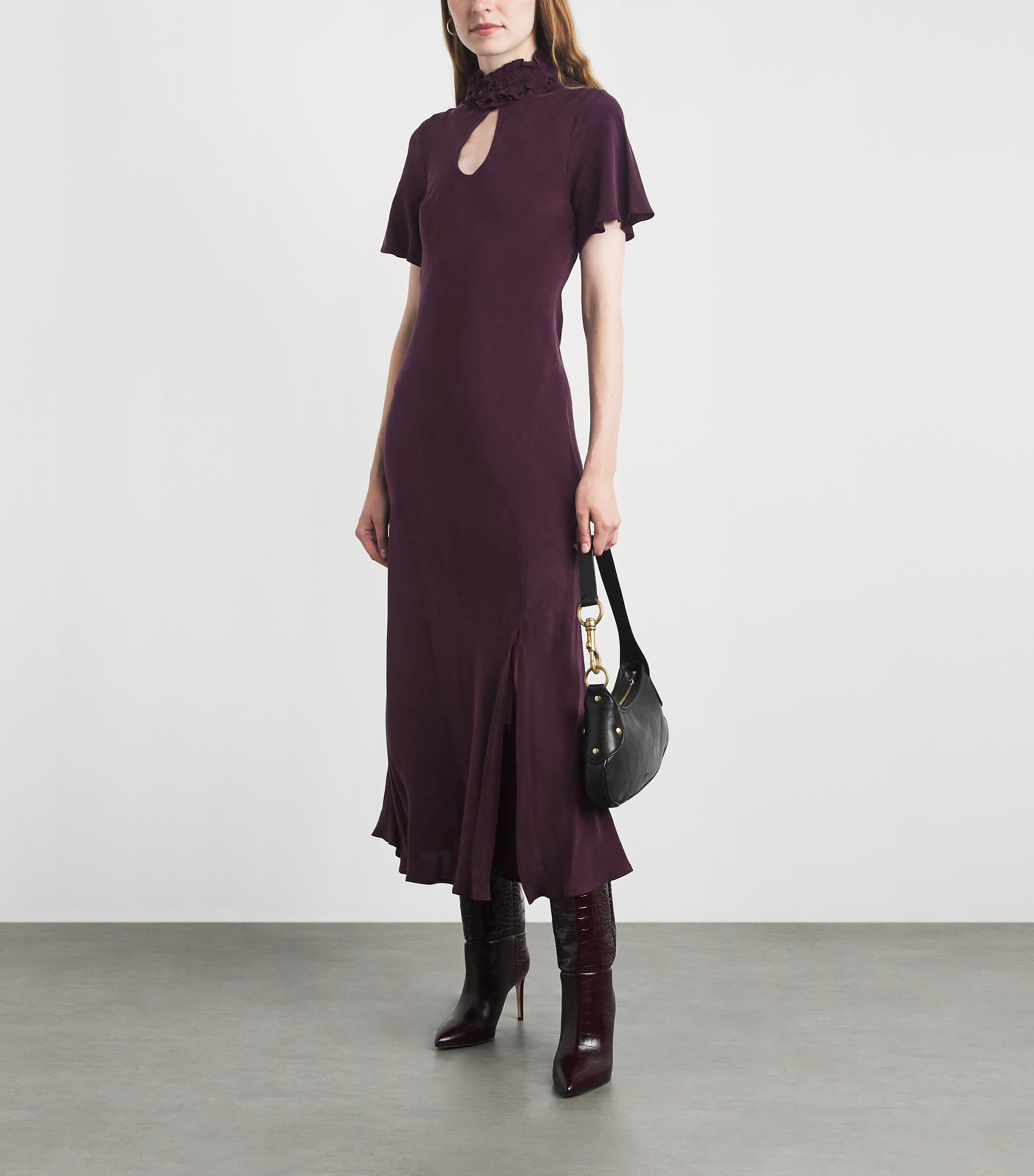 Claudie Pierlot Womens Teardrop-Detail Midi Dress Dark Dahlia Image 2