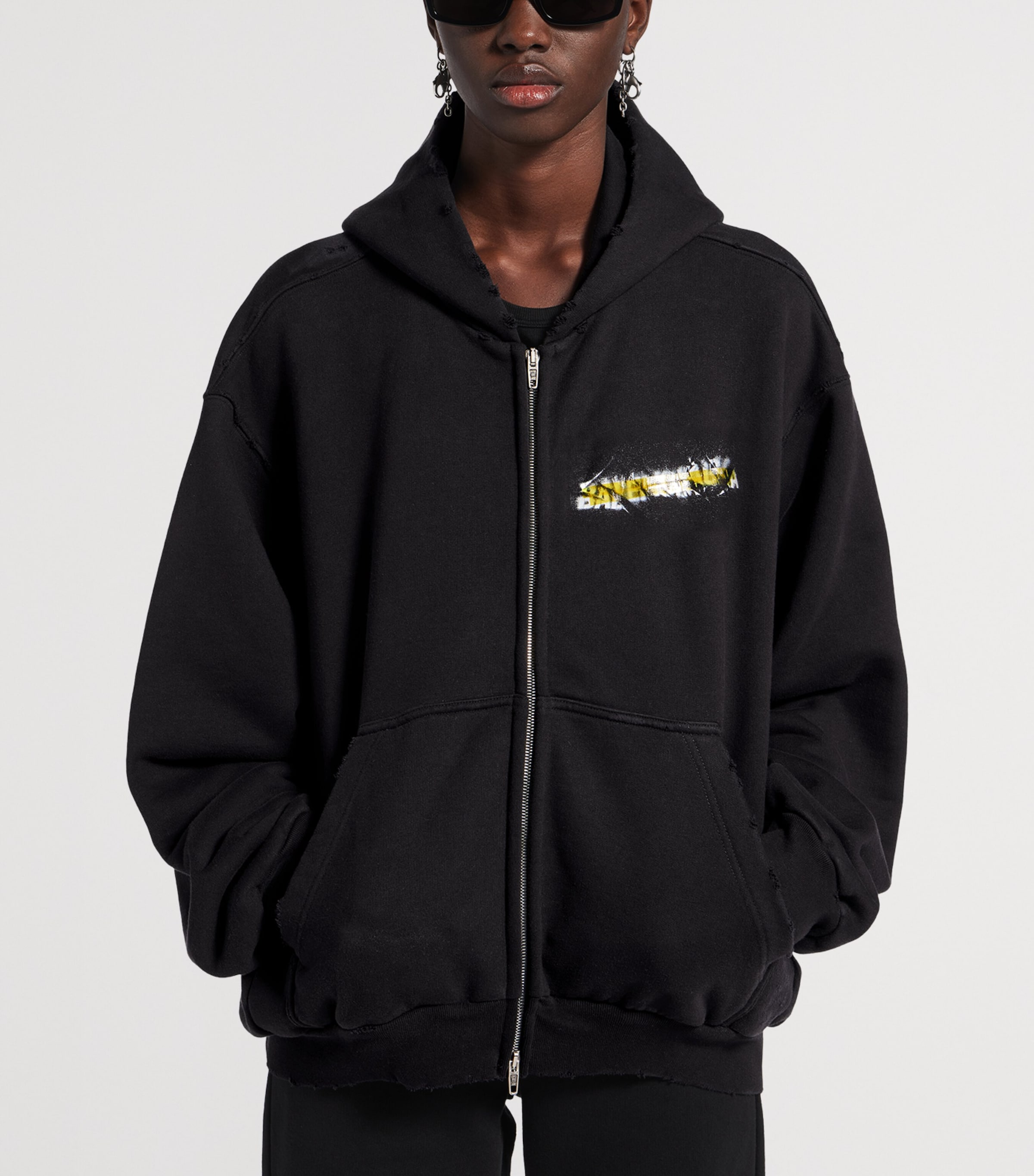 Balenciaga Womens Cotton Spray Logo Zip-Up Hoodie Image 5