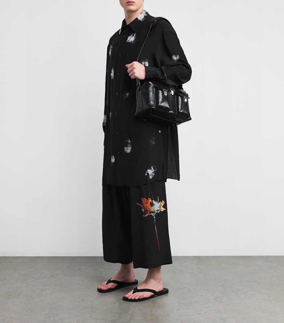 Yohji Yamamoto Mens Silk Floral Print Pleated Trousers Black Image 2