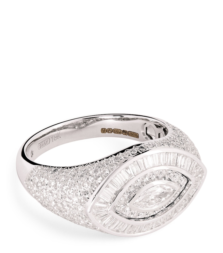 White Gold and Diamond Evil Eye Ring WHITE GOLD Image 1