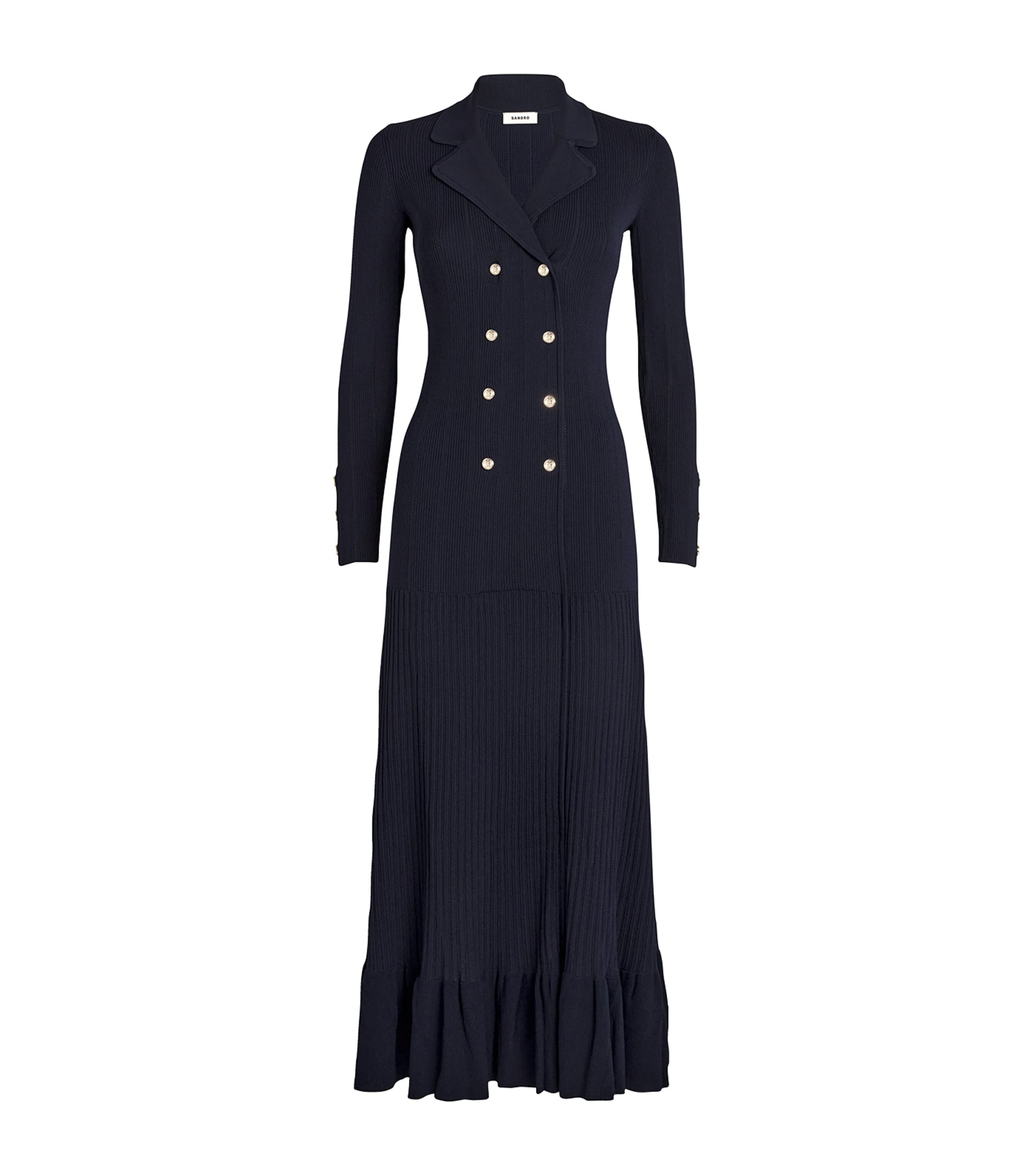 Sandro Ribbed Midi Dress In Blue