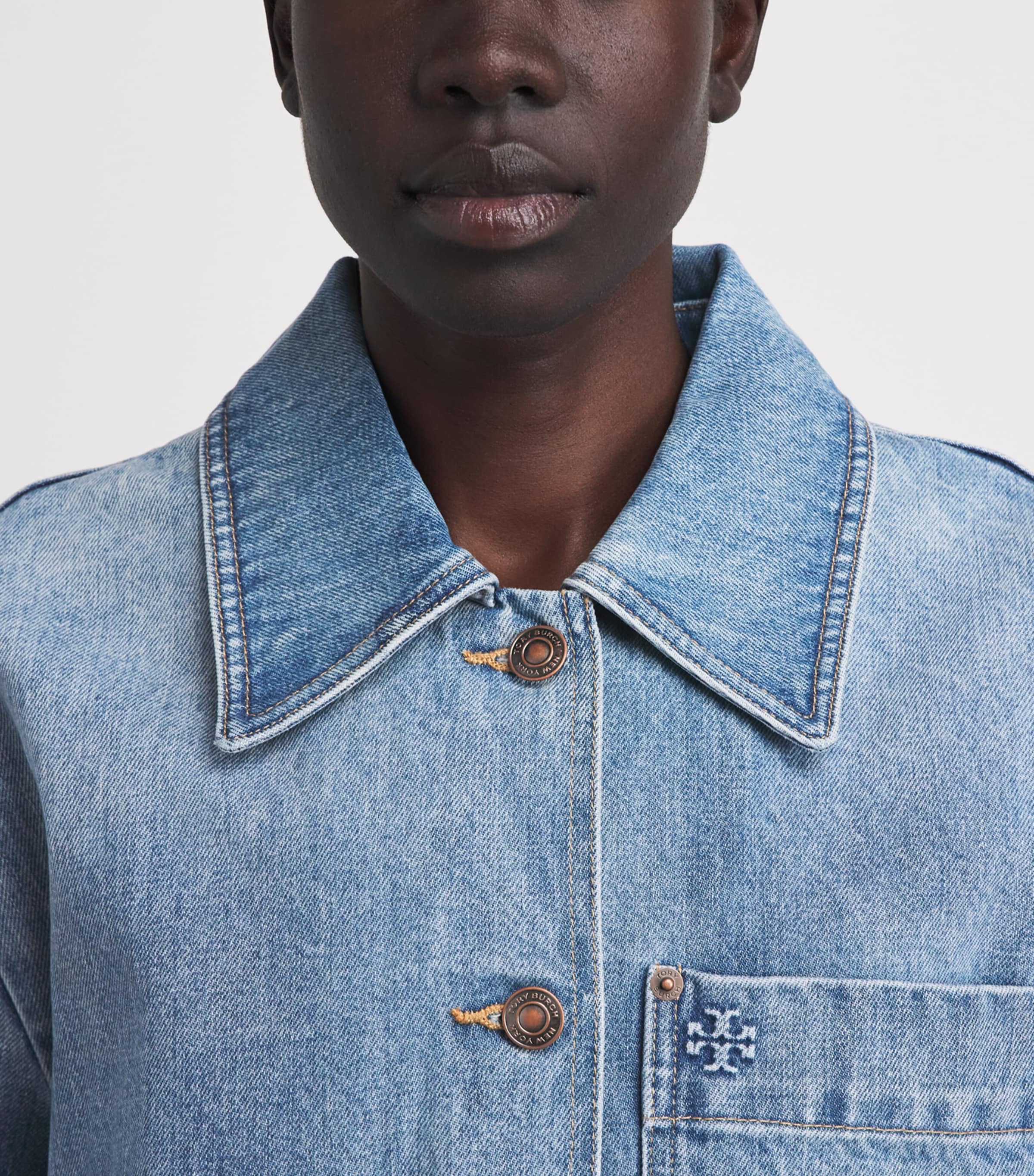 Tory Burch Womens Barn Denim Jacket Lght Vntge Wsh Image 3