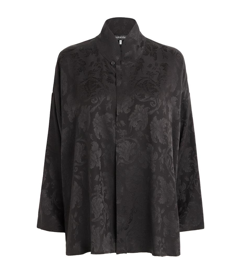 Eskandar Womens Silk Double-Stand Collar Shirt Espresso Image 1