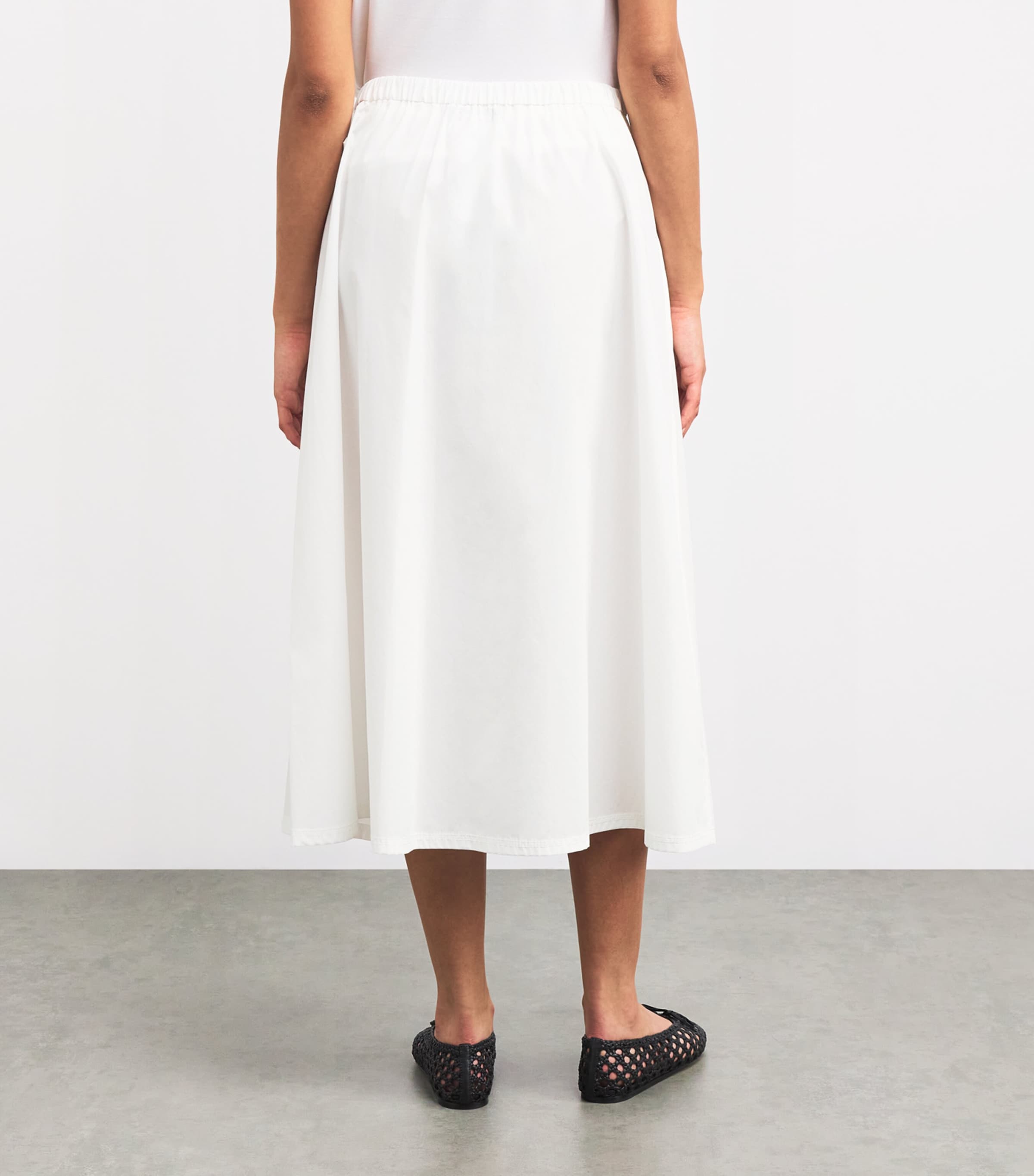 Cotton Pleated Midi Skirt WHITE Image 4