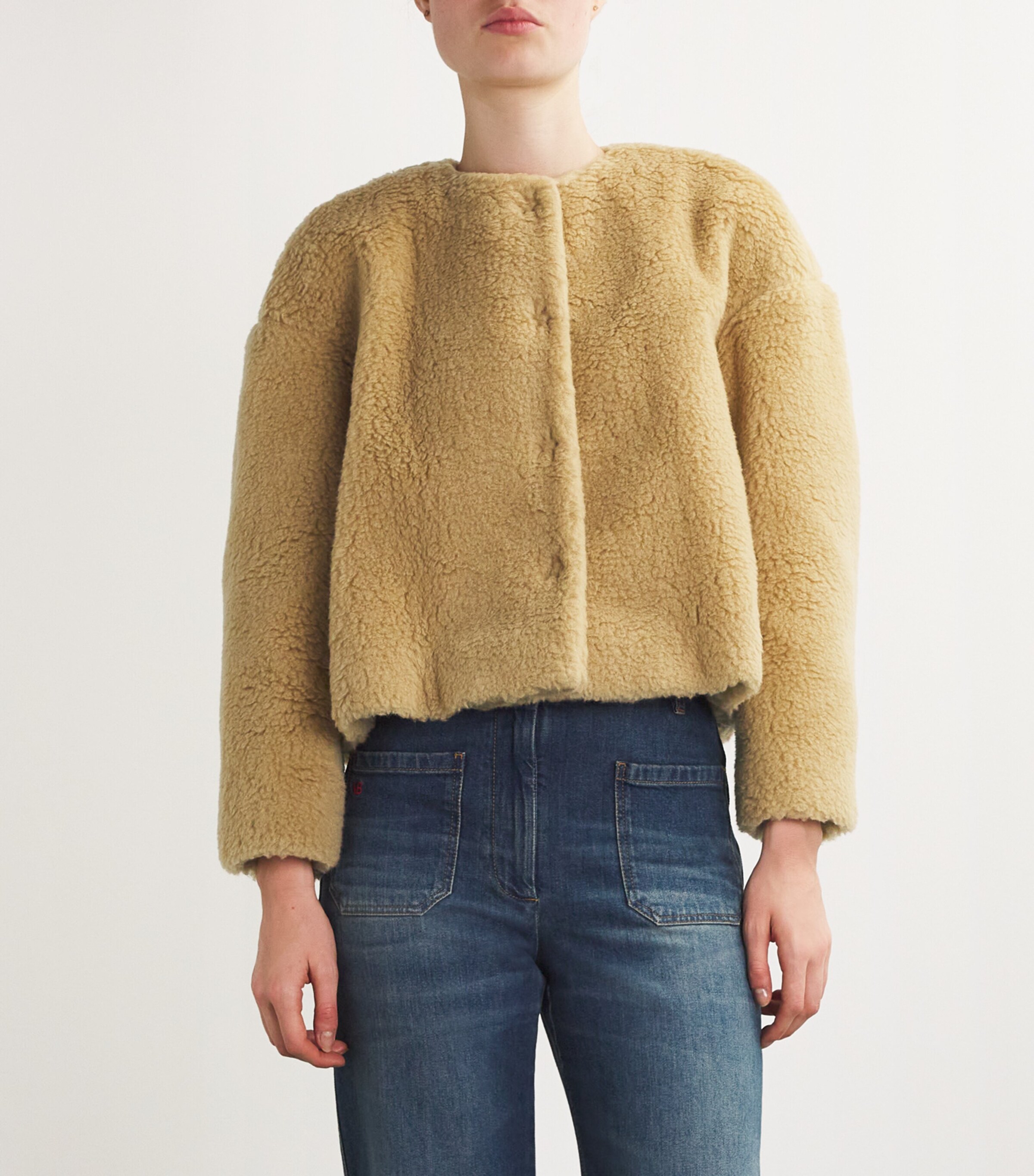 Shearling Cropped Teton Jacket CAMEL Image 3