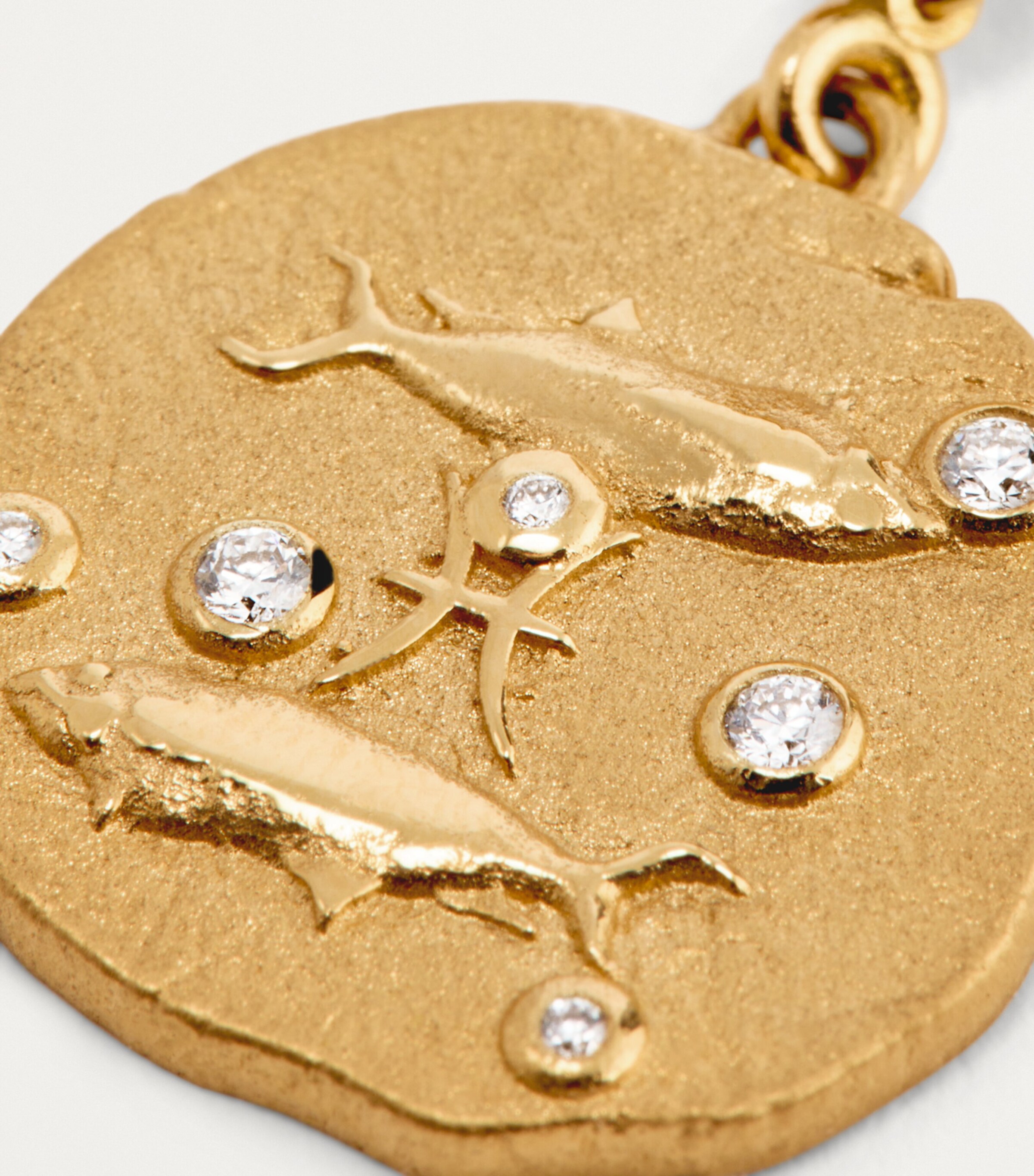 Small Yellow Gold and Diamond Pisces Coin Charm YELLOW GOLD Image 5