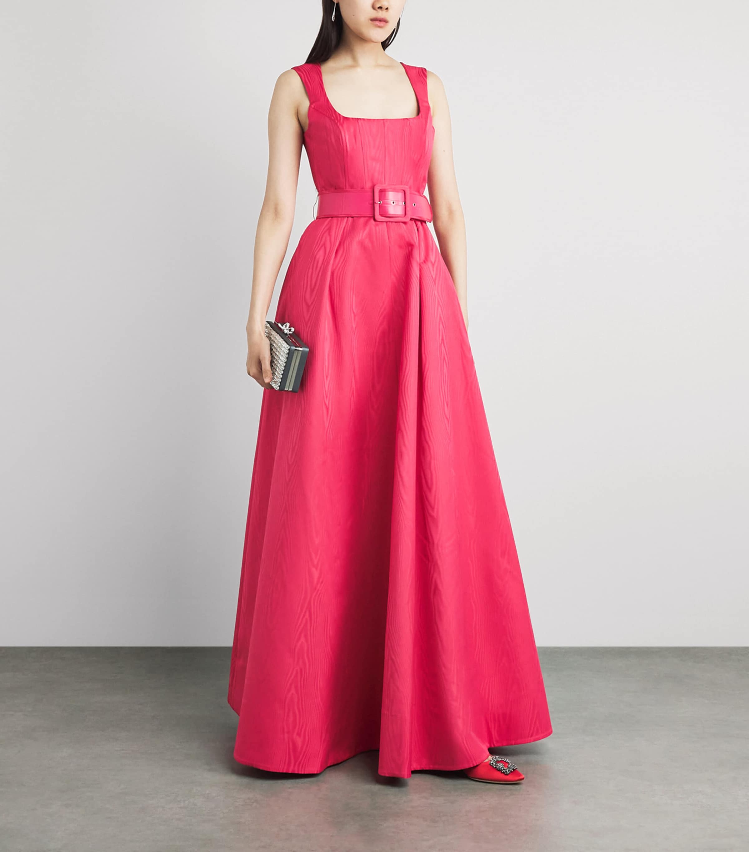 Rebecca Vallance Womens Moiré-Effect Rosalia Gown Magenta Image 2