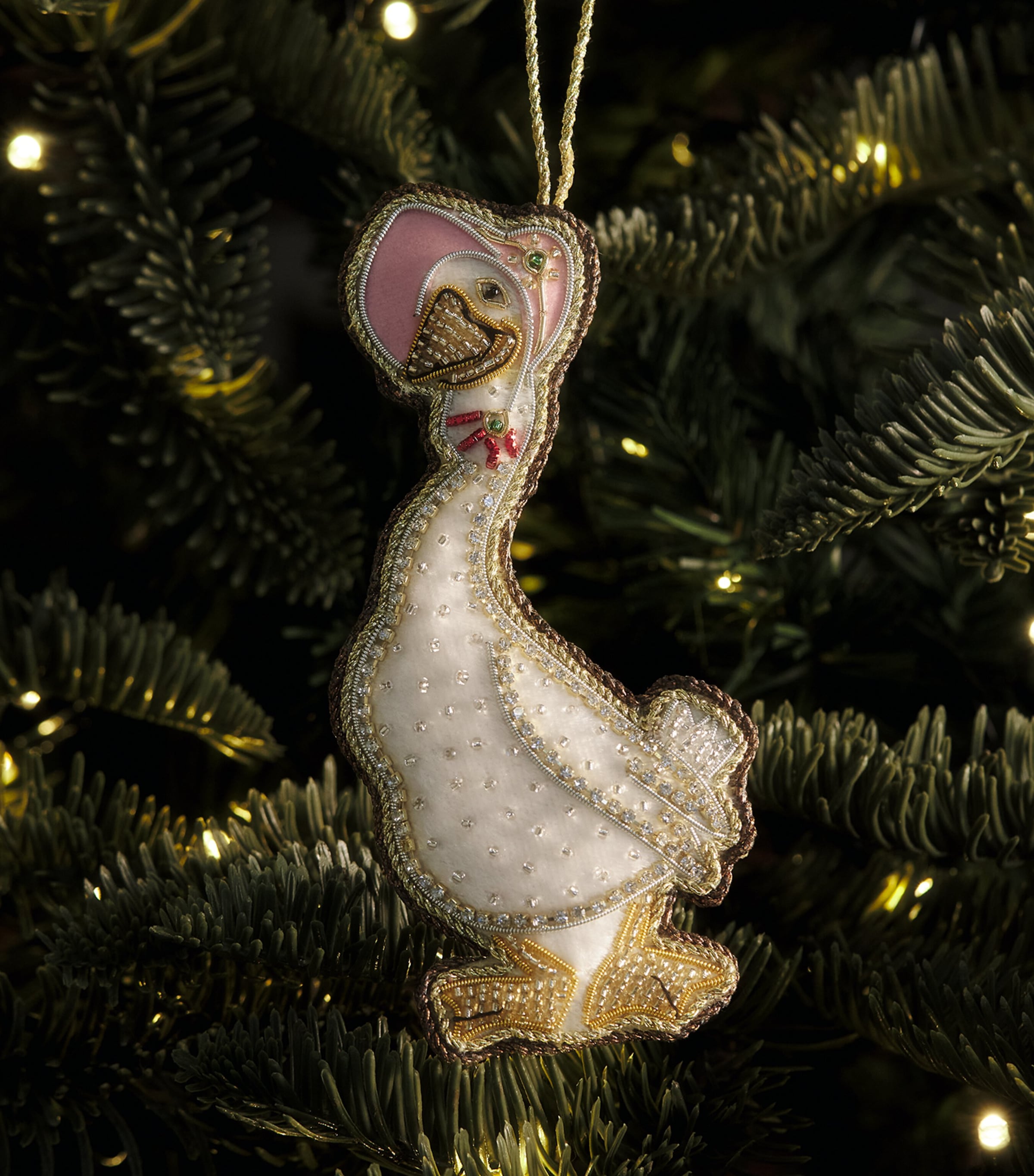 Tinker Tailor Goose in a Bonnet Tree Decoration White & Pink Image 3