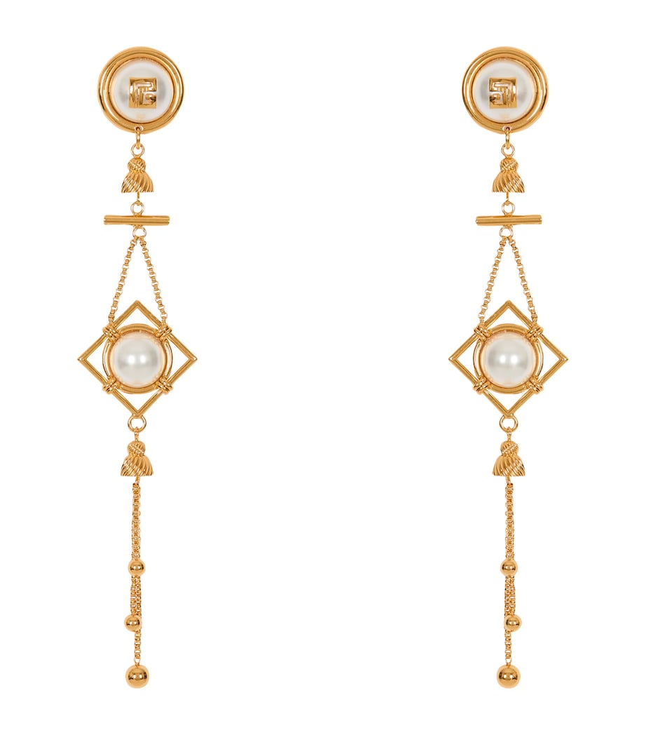 Balmain Monogram Pendant Earrings Oro/perle Image 1