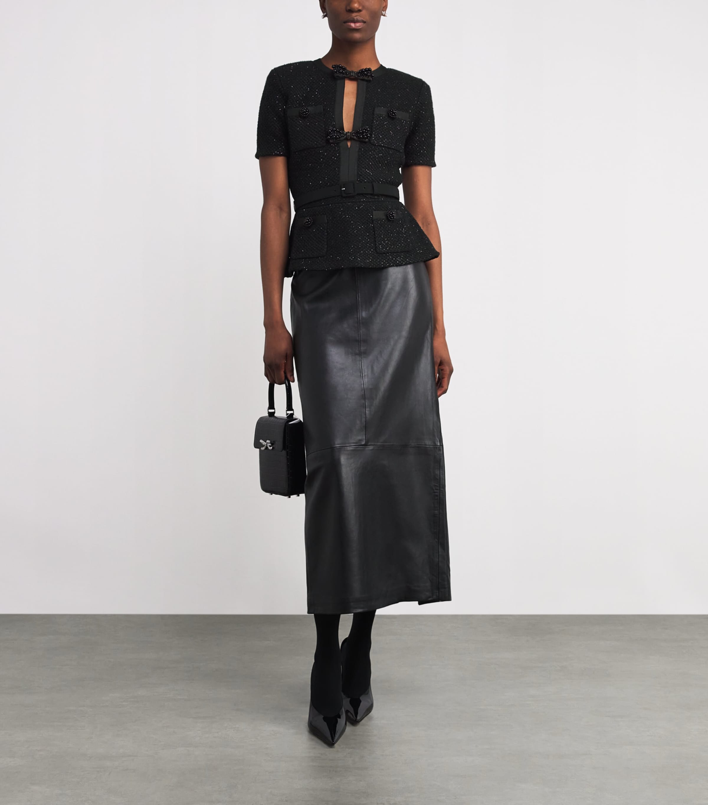 Sequinned Bow-Detail Top BLACK Image 2