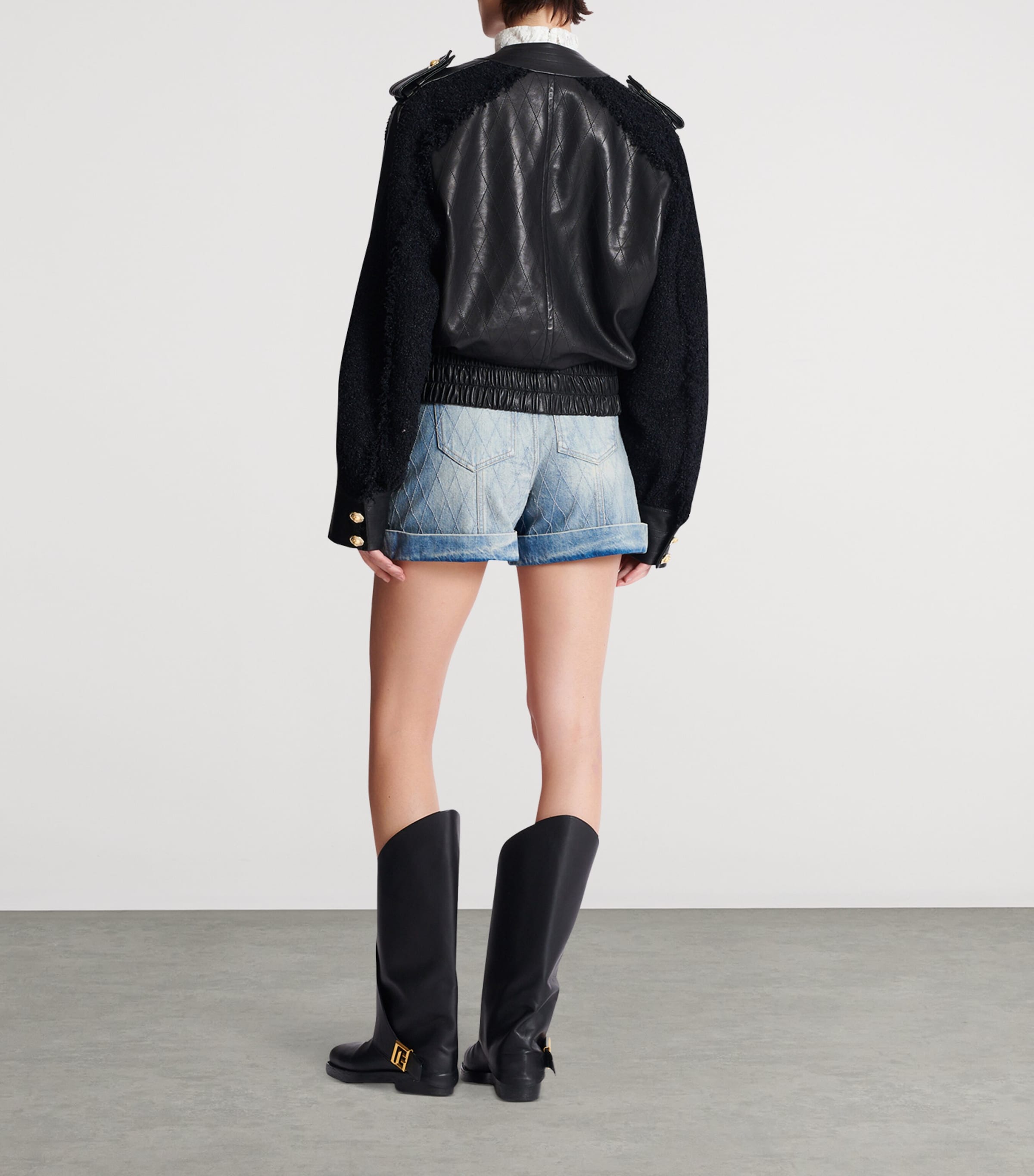 Tweed-Trim Leather Jacket EAP NOIR/NOIR Image 3