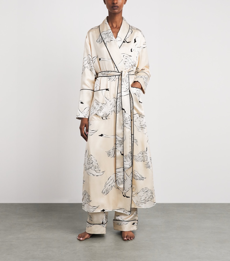 Olivia von Halle Womens Silk Queenie Blanca Swan Night Robe Blanca Image 2